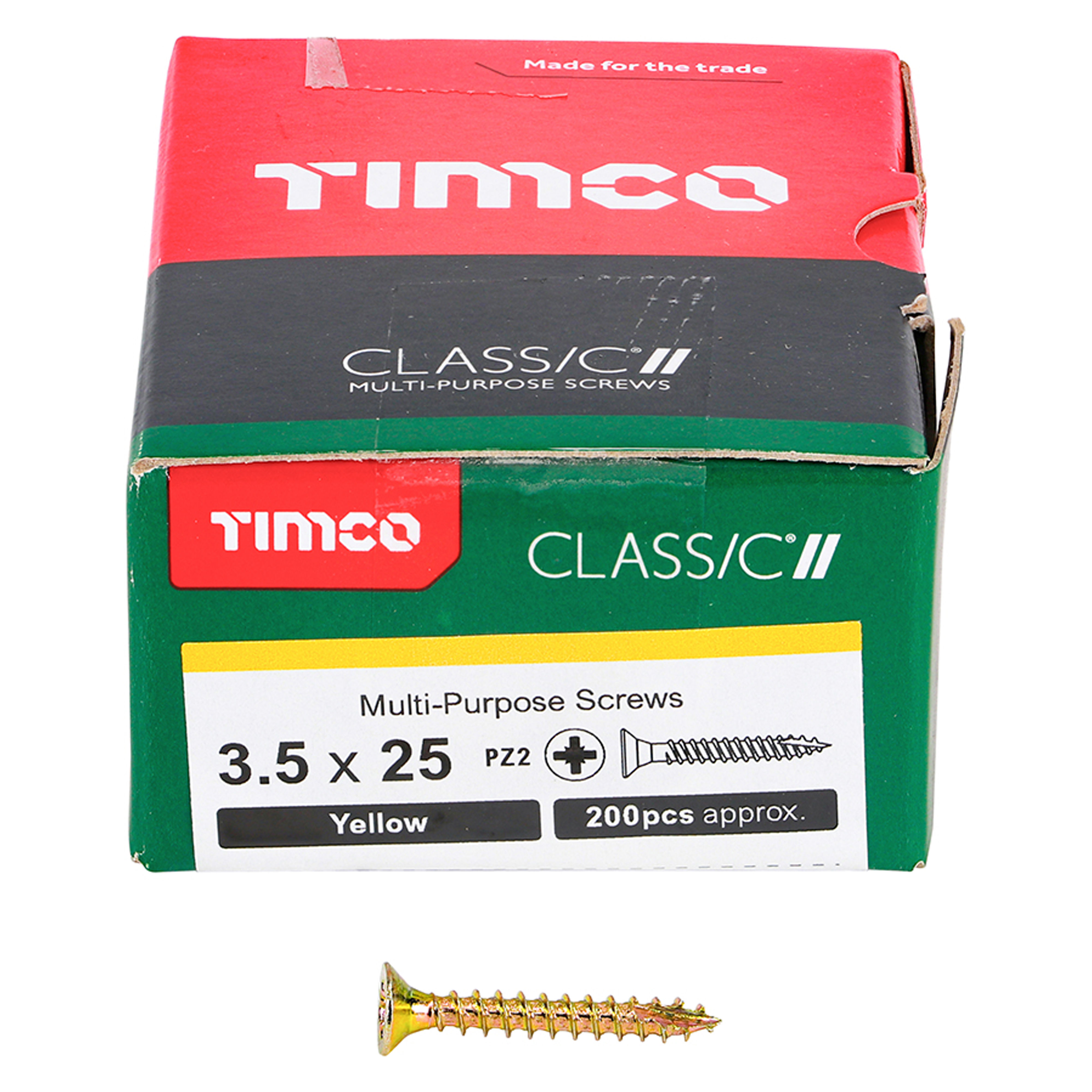 Timco Classic Multi-Purpose Screws PZ2 Yellow (Box of 200) 3.5mm x 25mm - 35025CLAF