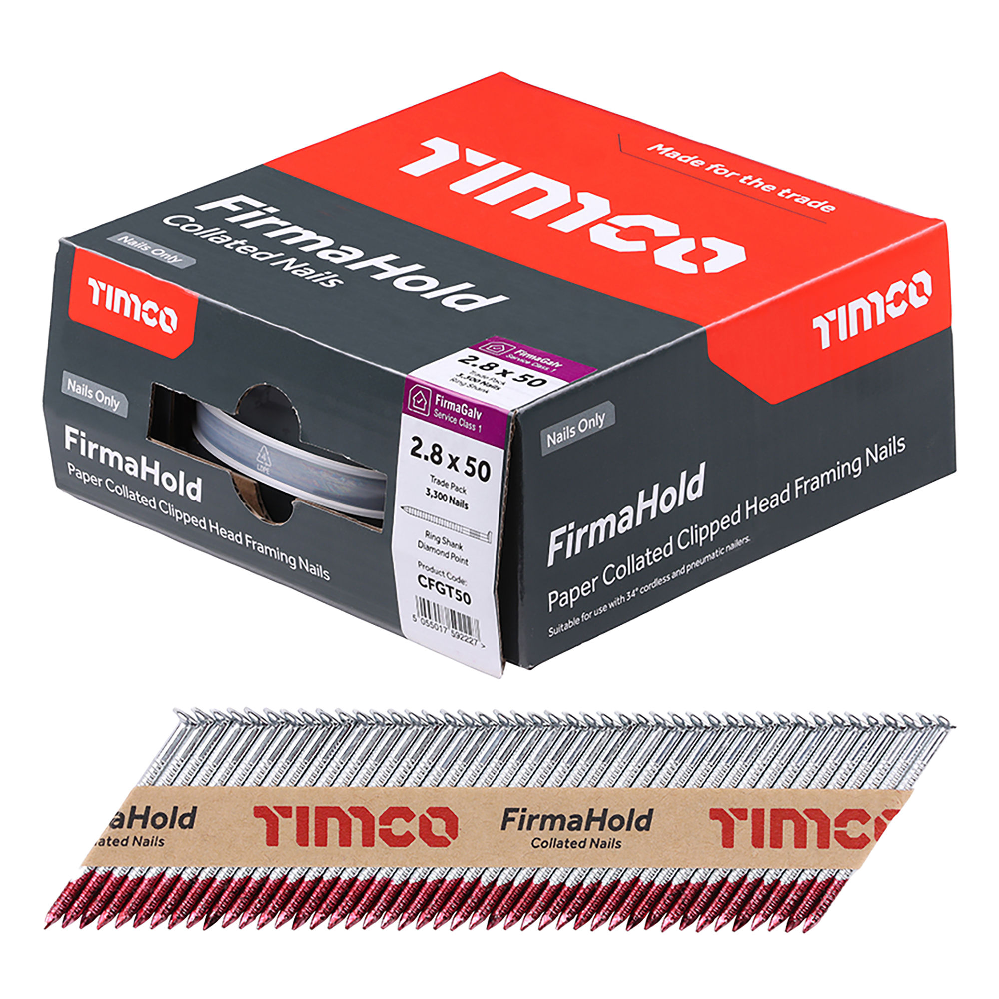 Timco FirmaHold Collated Clipped Head Ring Shank Nails (Box of 3300) 2.8mm x 50mm - CFGT50