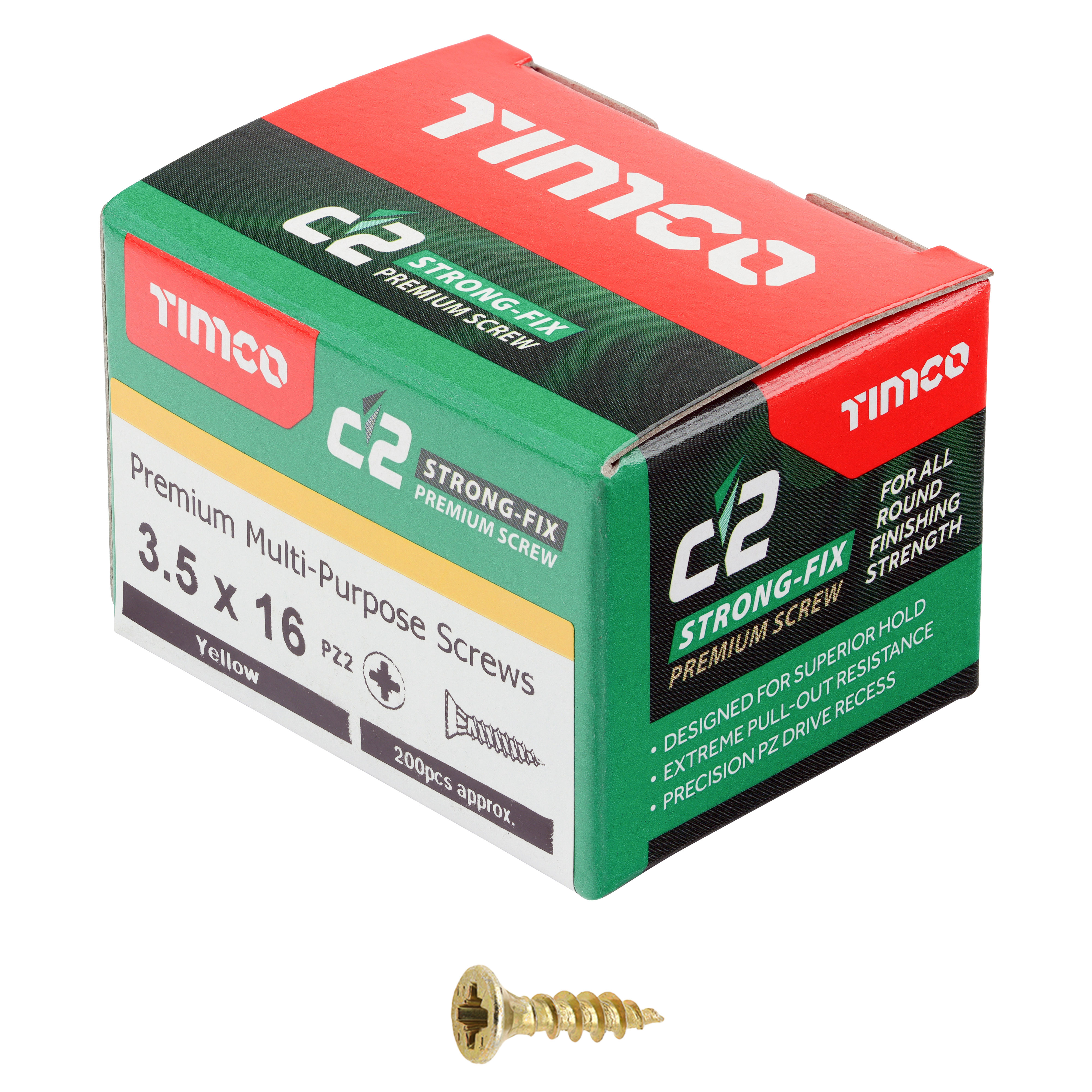 Timco C2 Strong-Fix Premium Screws PZ2 Yellow (Box of 200) 3.5mm x 16mm - 35016C2