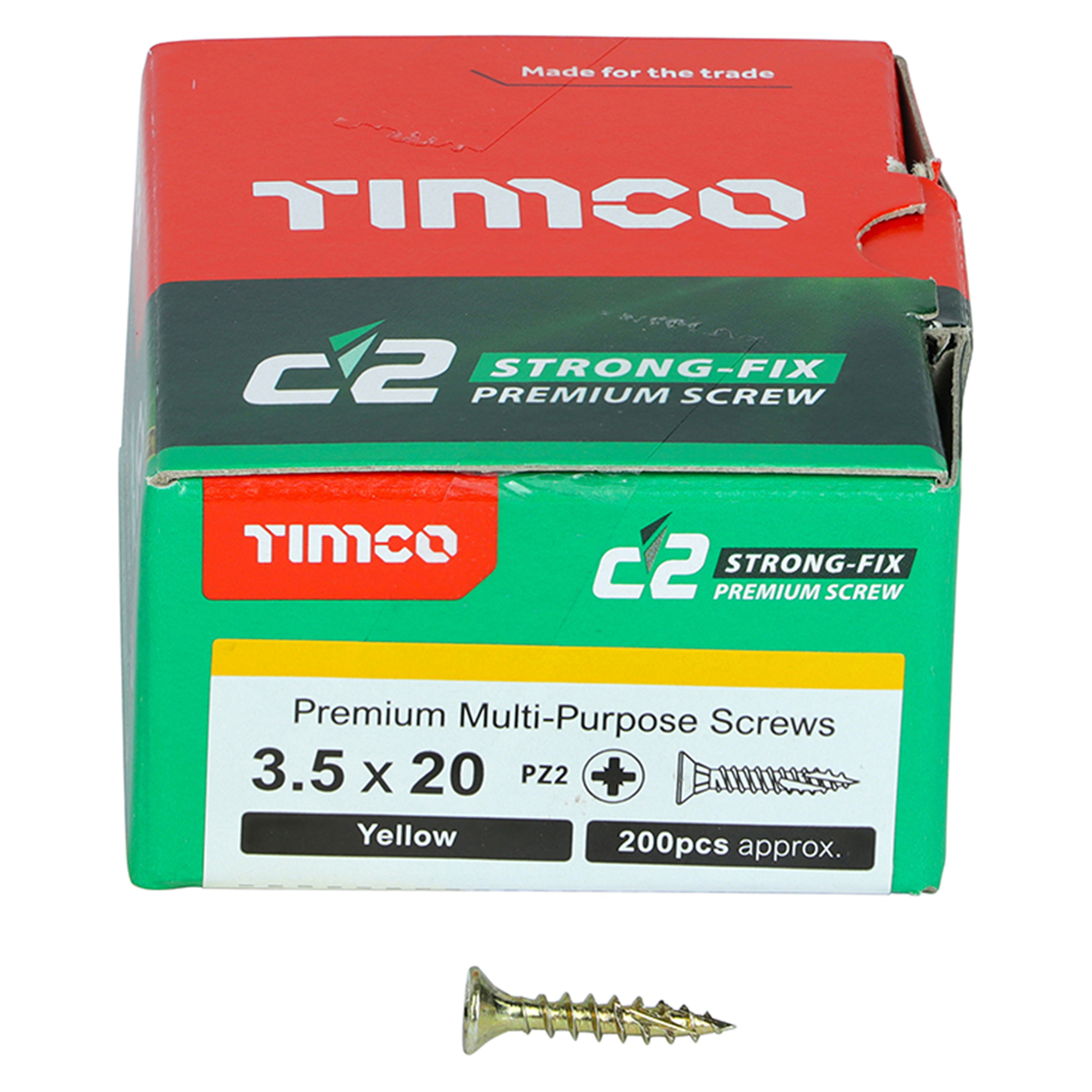 Timco C2 Strong-Fix Premium Screws PZ2 Yellow (Box of 200) 3.5mm x 20mm - 35020C2