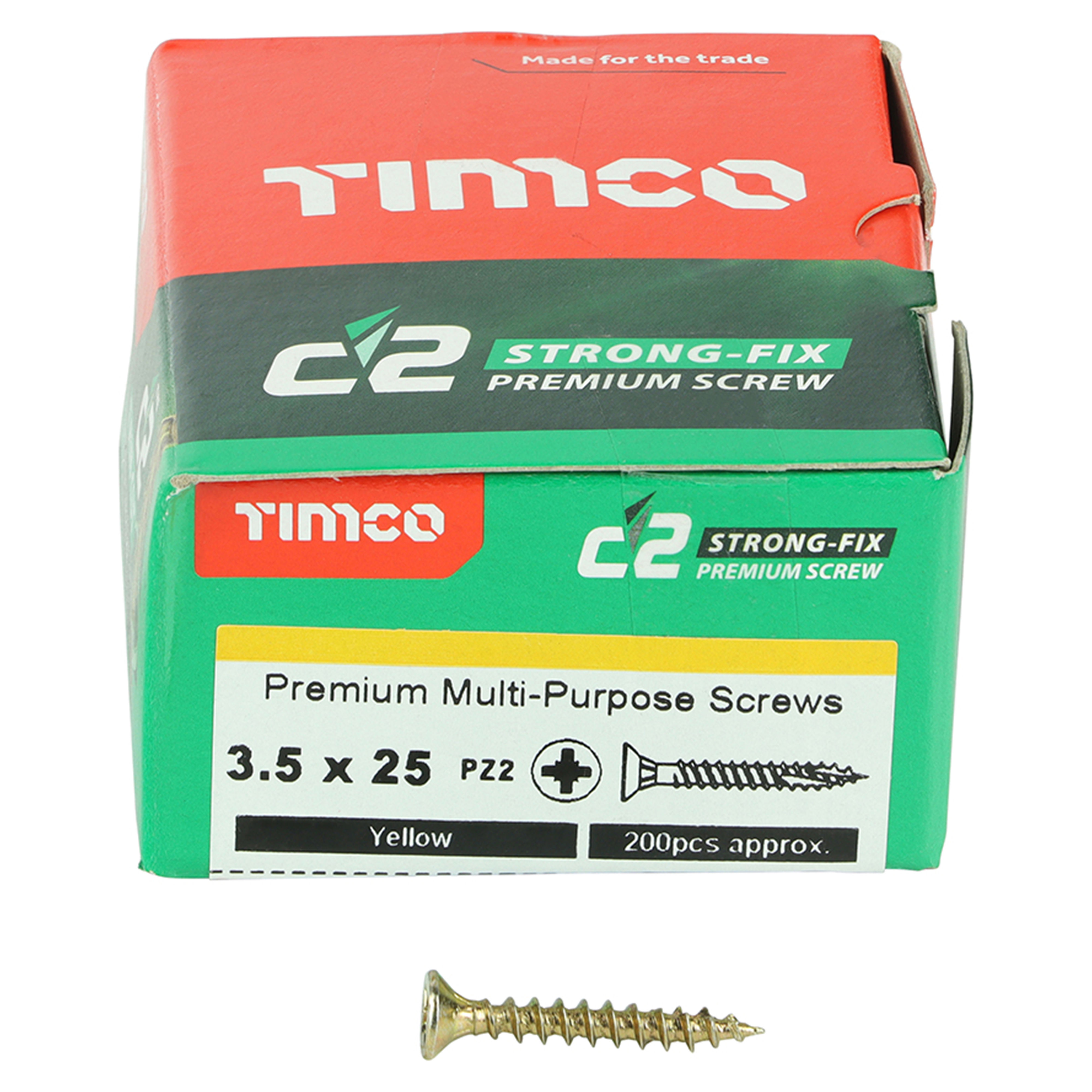 Timco C2 Strong-Fix Premium Screws PZ2 Yellow (Box of 200) 3.5mm x 25mm - 35025C2