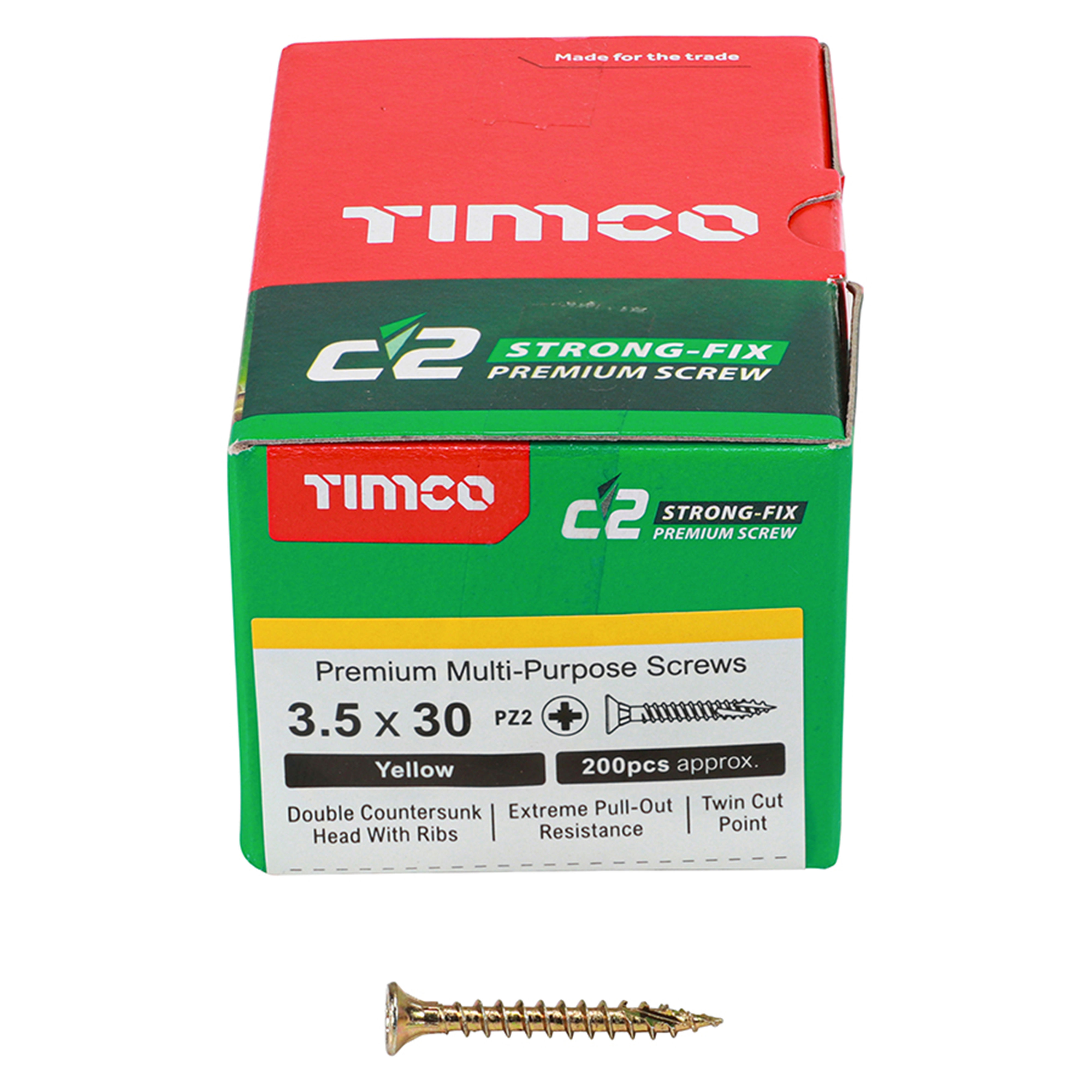 Timco C2 Strong-Fix Premium Screws PZ2 Yellow (Box of 200) 3.5mm x 30mm - 35030C2