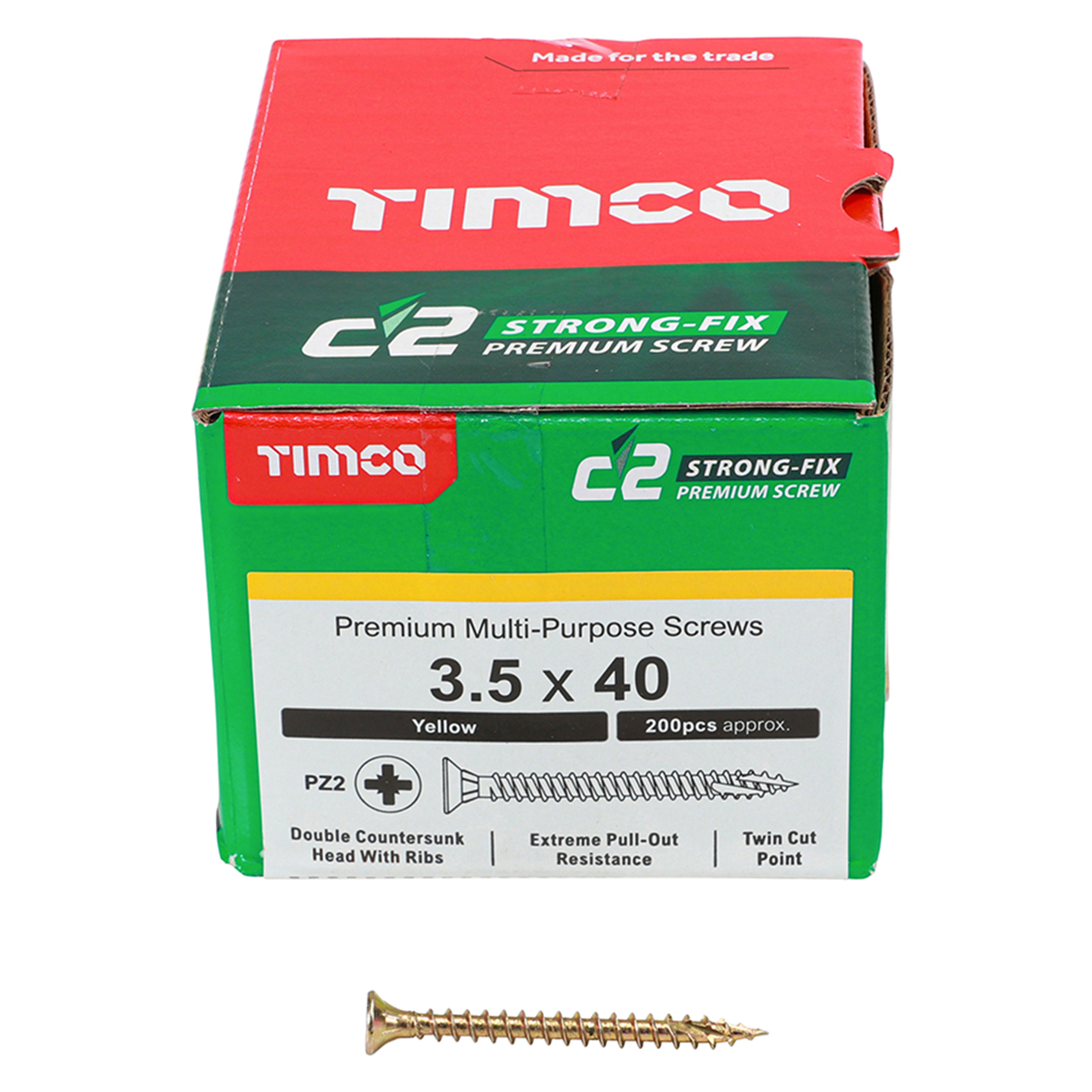 Timco C2 Strong-Fix Premium Screws PZ2 Yellow (Box of 200) 3.5mm x 40mm - 35040C2