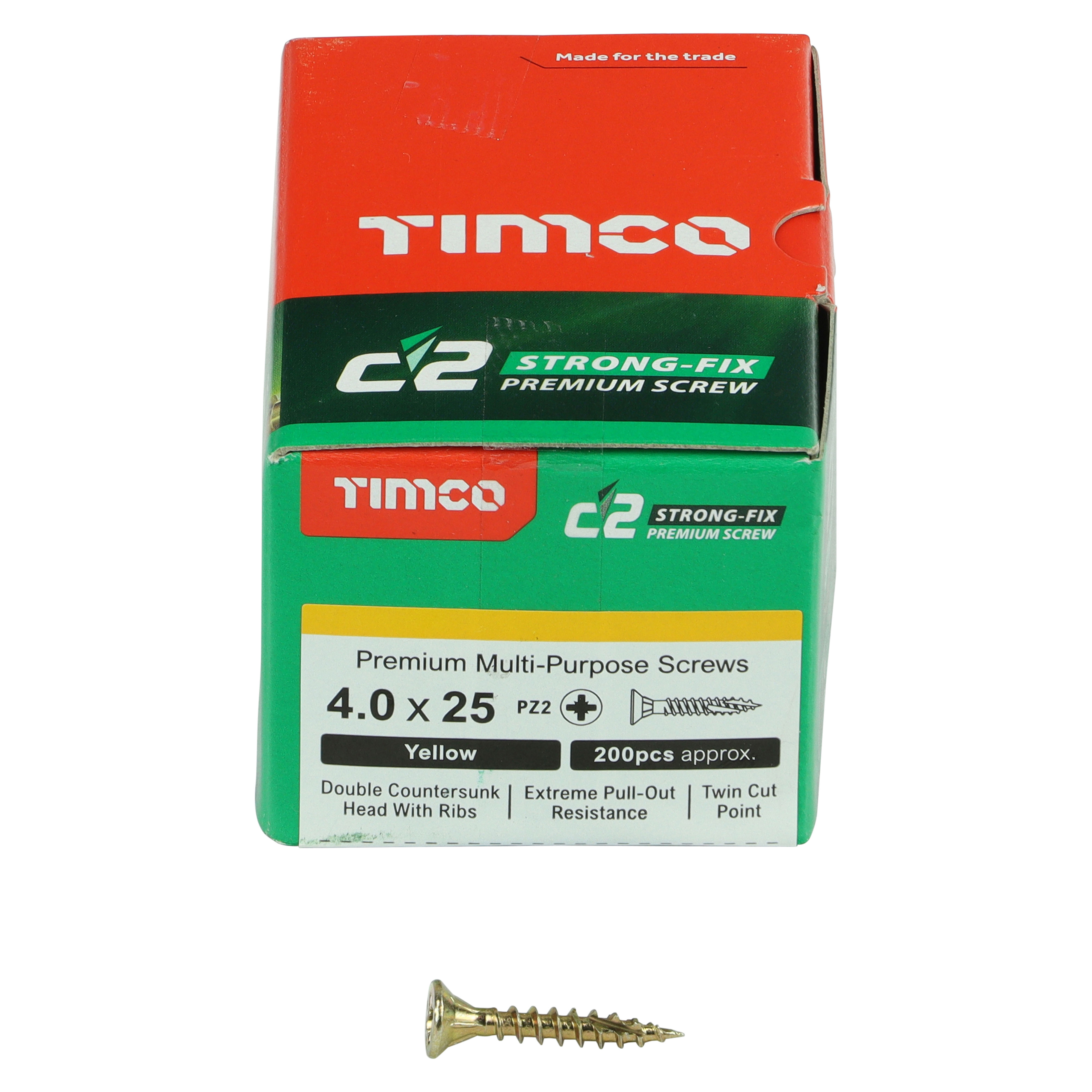 Timco C2 Strong-Fix Premium Screws PZ2 Yellow (Box of 200) 4.0mm x 25mm - 40025C2