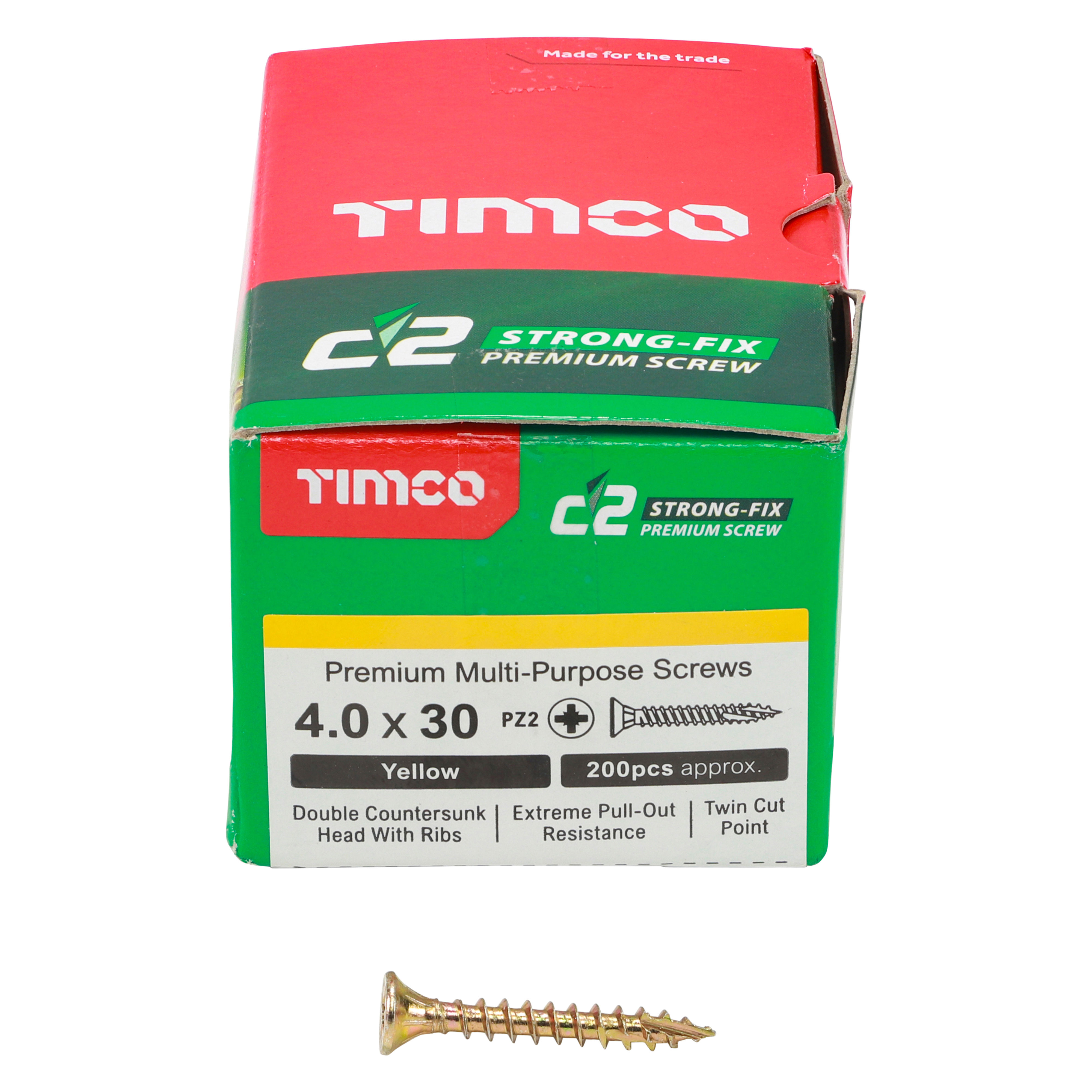 Timco C2 Strong-Fix Premium Screws PZ2 Yellow (Box of 200) 4.0mm x 30mm - 40030C2