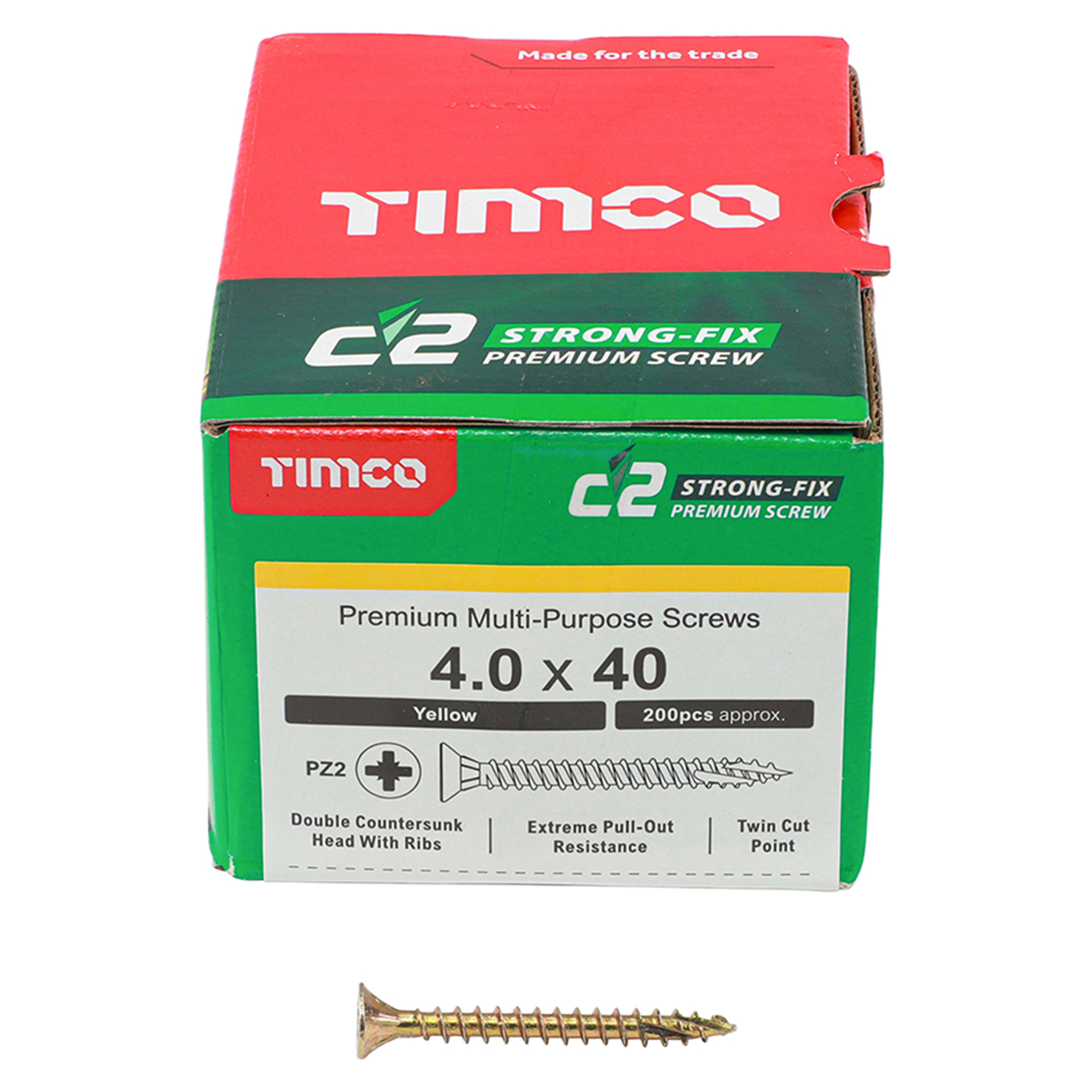 Timco C2 Strong-Fix Premium Screws PZ2 Yellow (Box of 200) 4.0mm x 40mm - 40040C2