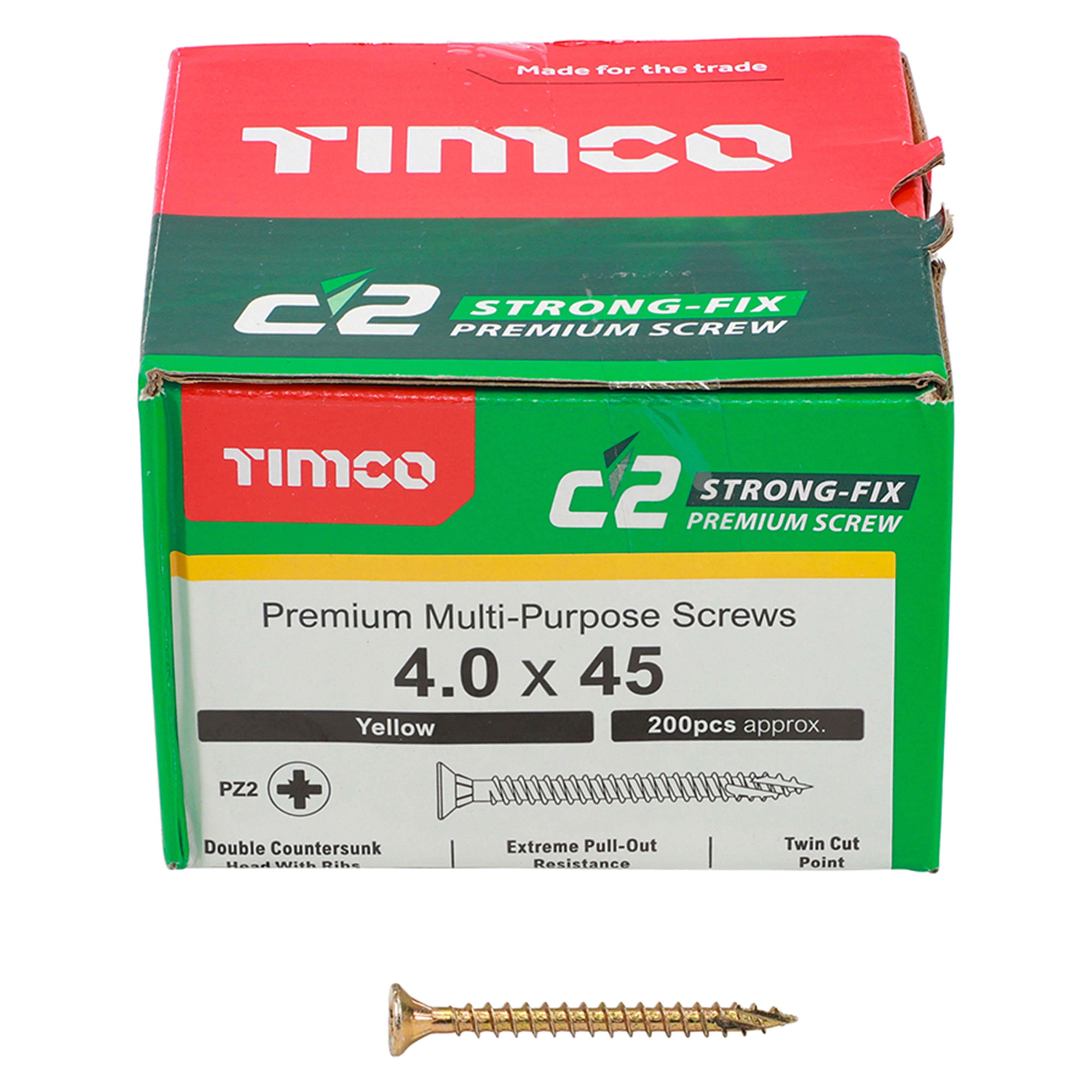Timco C2 Strong-Fix Premium Screws PZ2 Yellow (Box of 200) 4.0mm x 45mm - 40045C2