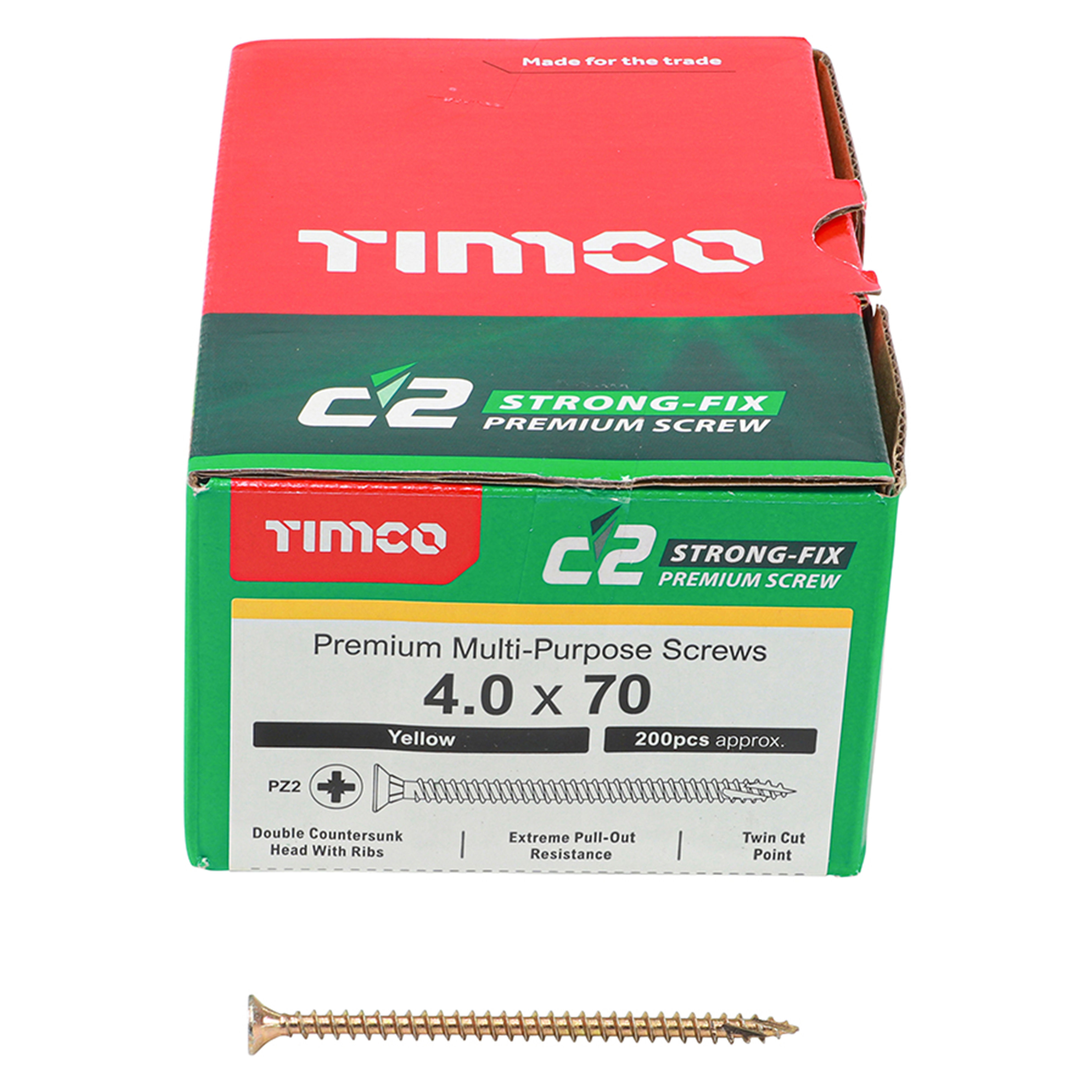 Timco C2 Strong-Fix Premium Screws PZ2 Yellow (Box of 200) 4.0mm x 70mm - 40070C2