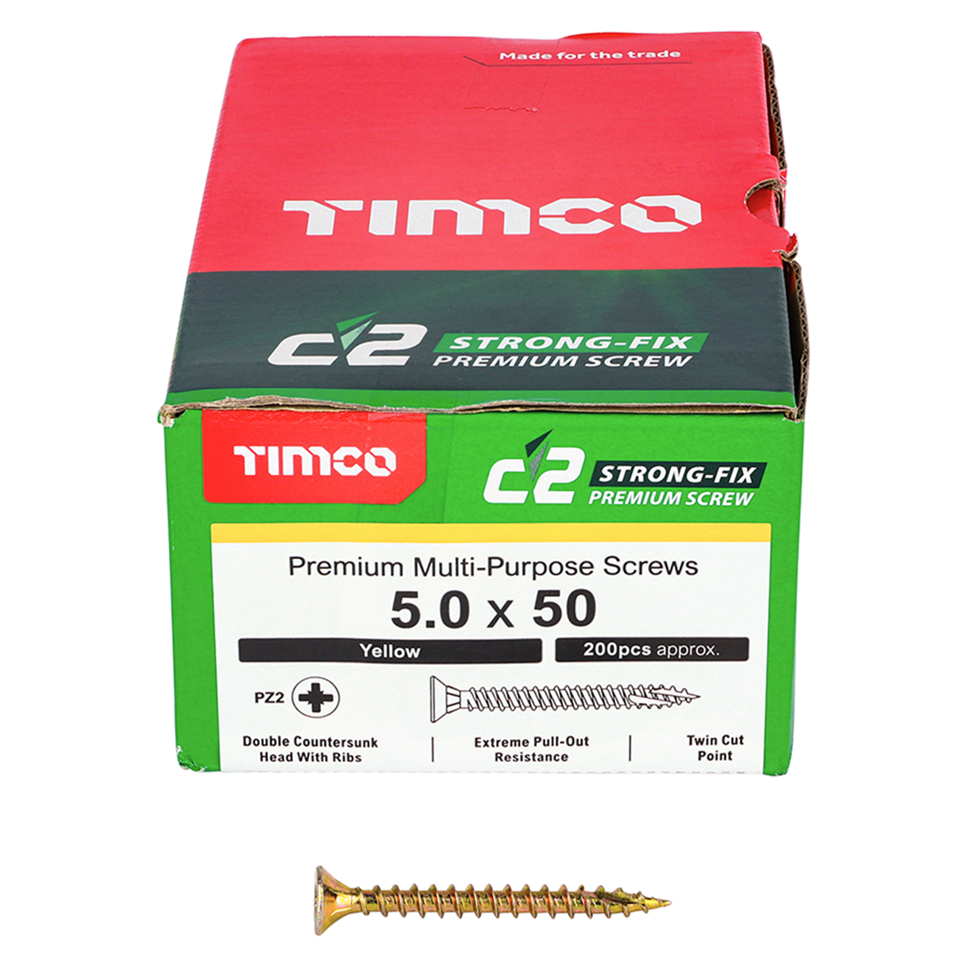 Timco C2 Strong-Fix Premium Screws PZ2 Yellow (Box of 200) 5.0mm x 50mm - 50050C2