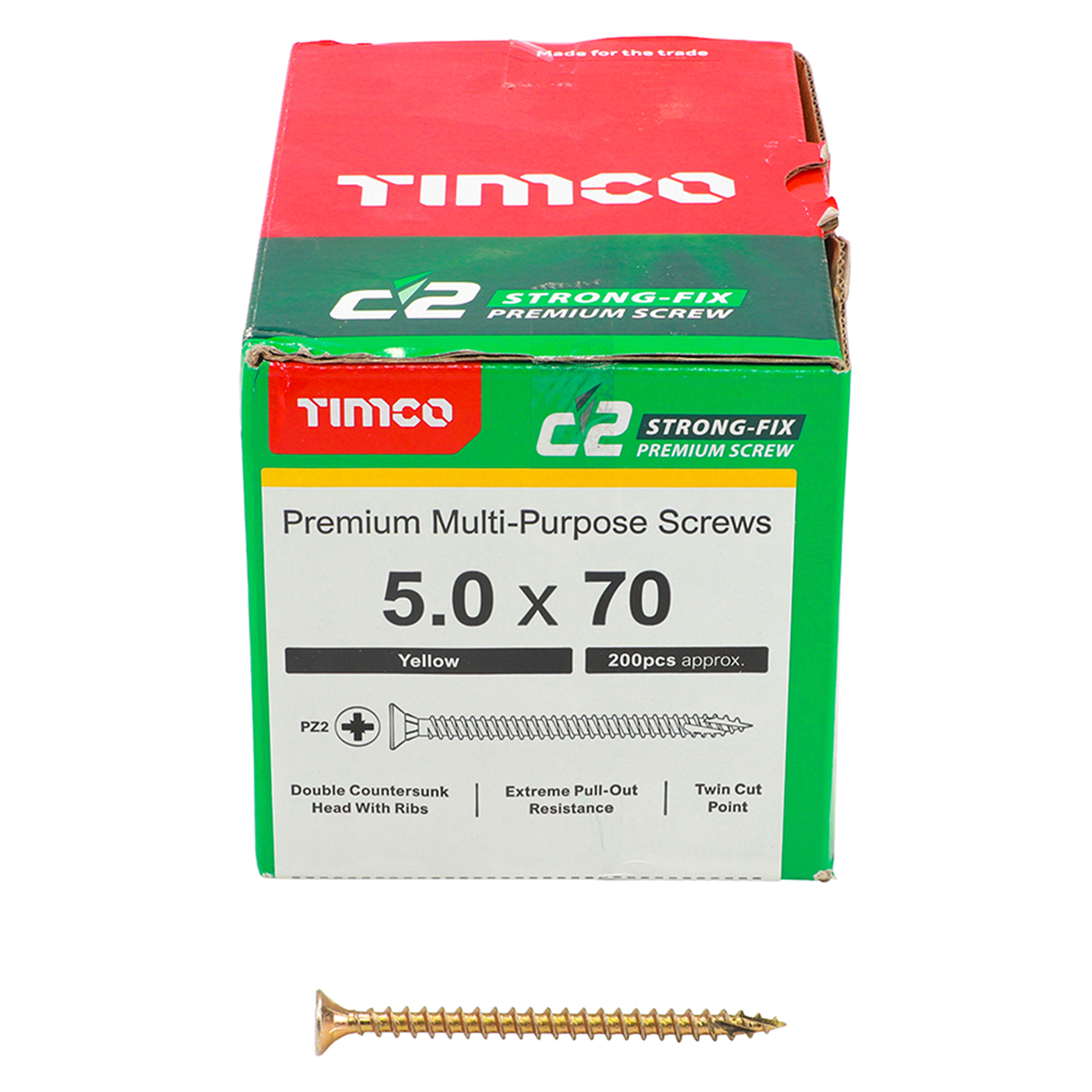 Timco C2 Strong-Fix Premium Screws PZ2 Yellow (Box of 200) 5.0mm x 70mm - 50070C2