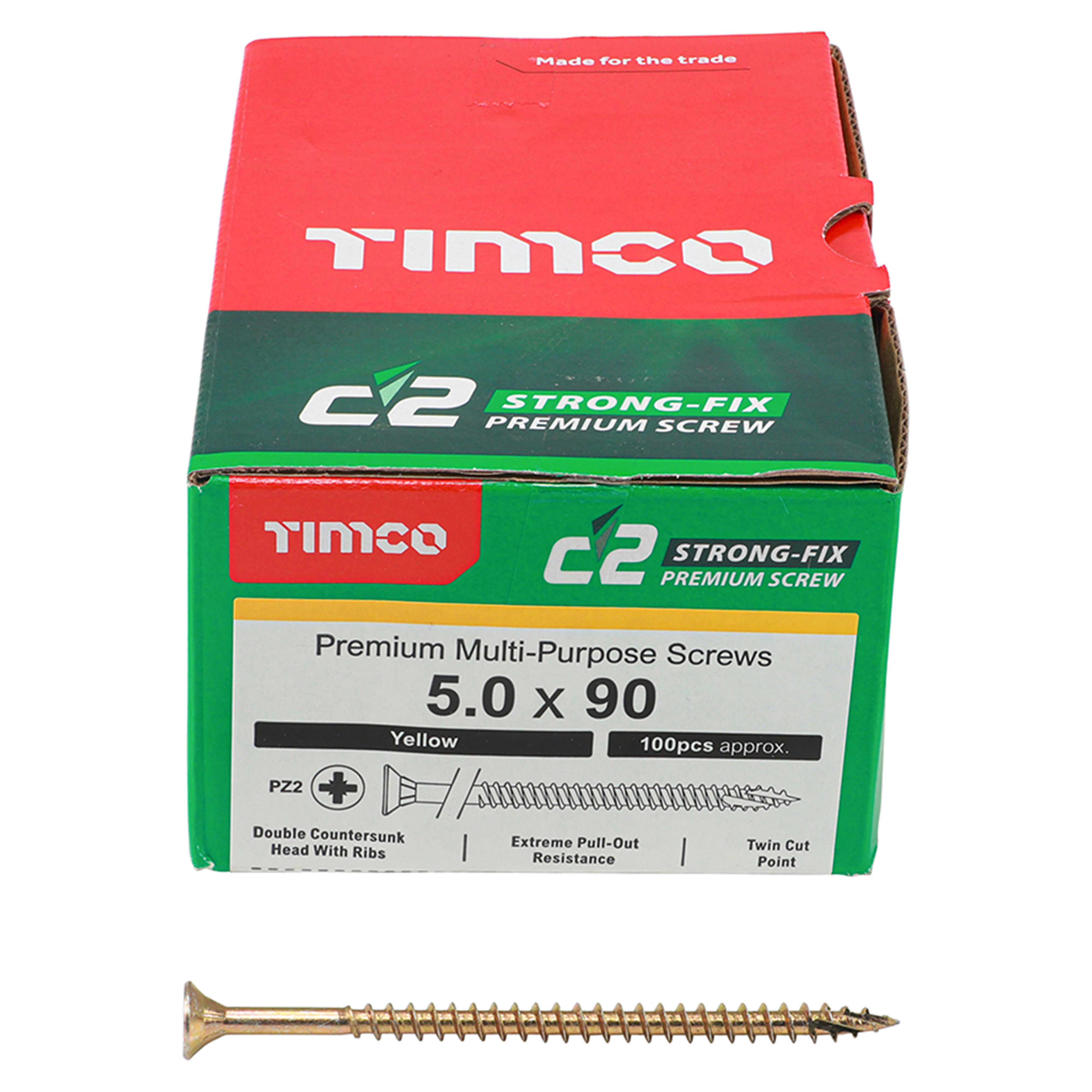 Timco C2 Strong-Fix Premium Screws PZ2 Yellow (Box of 100) 5.0mm x 90mm - 50090C2