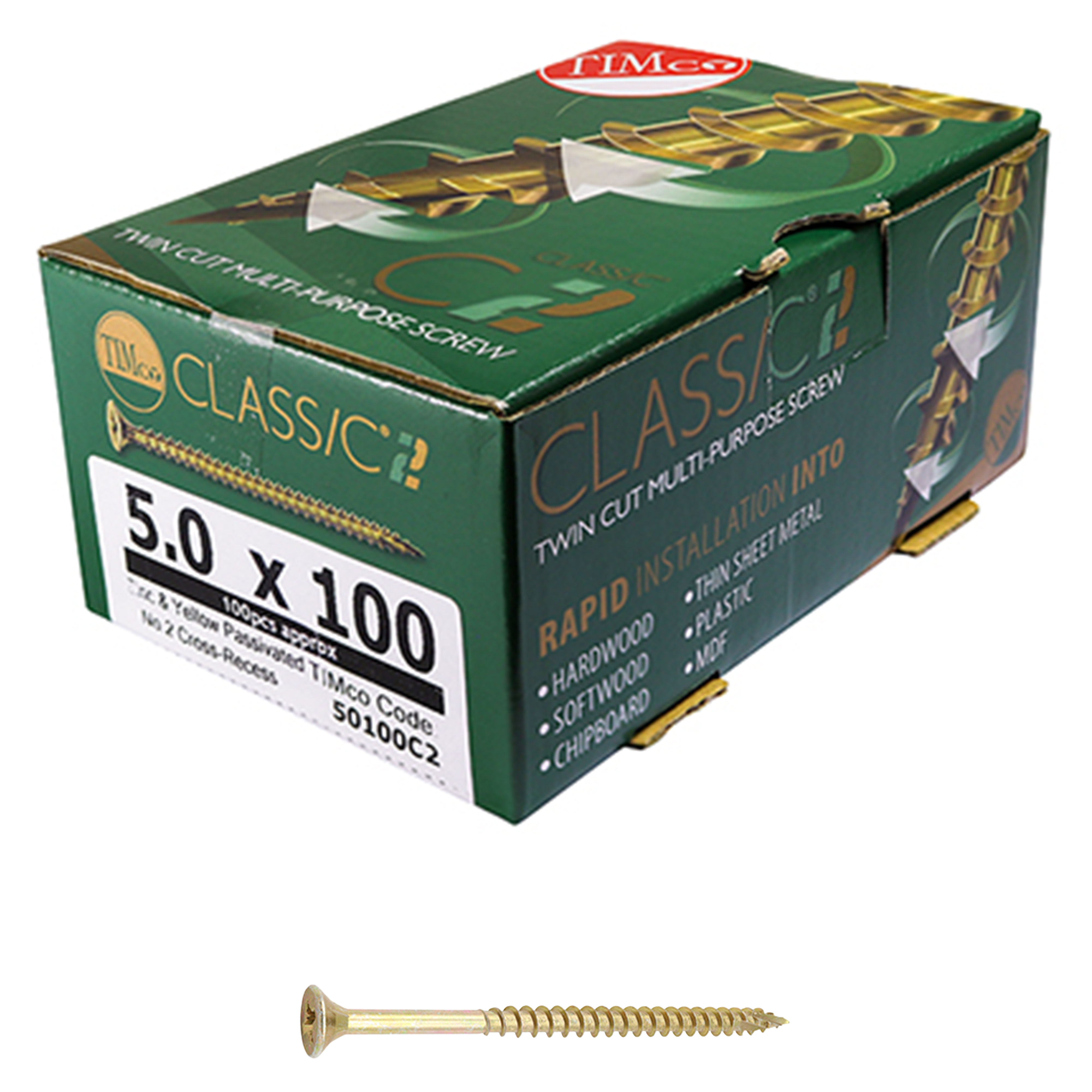 Timco C2 Strong-Fix Premium Screws PZ2 Yellow (Box of 100) 6.0mm x 120mm - 60120C2