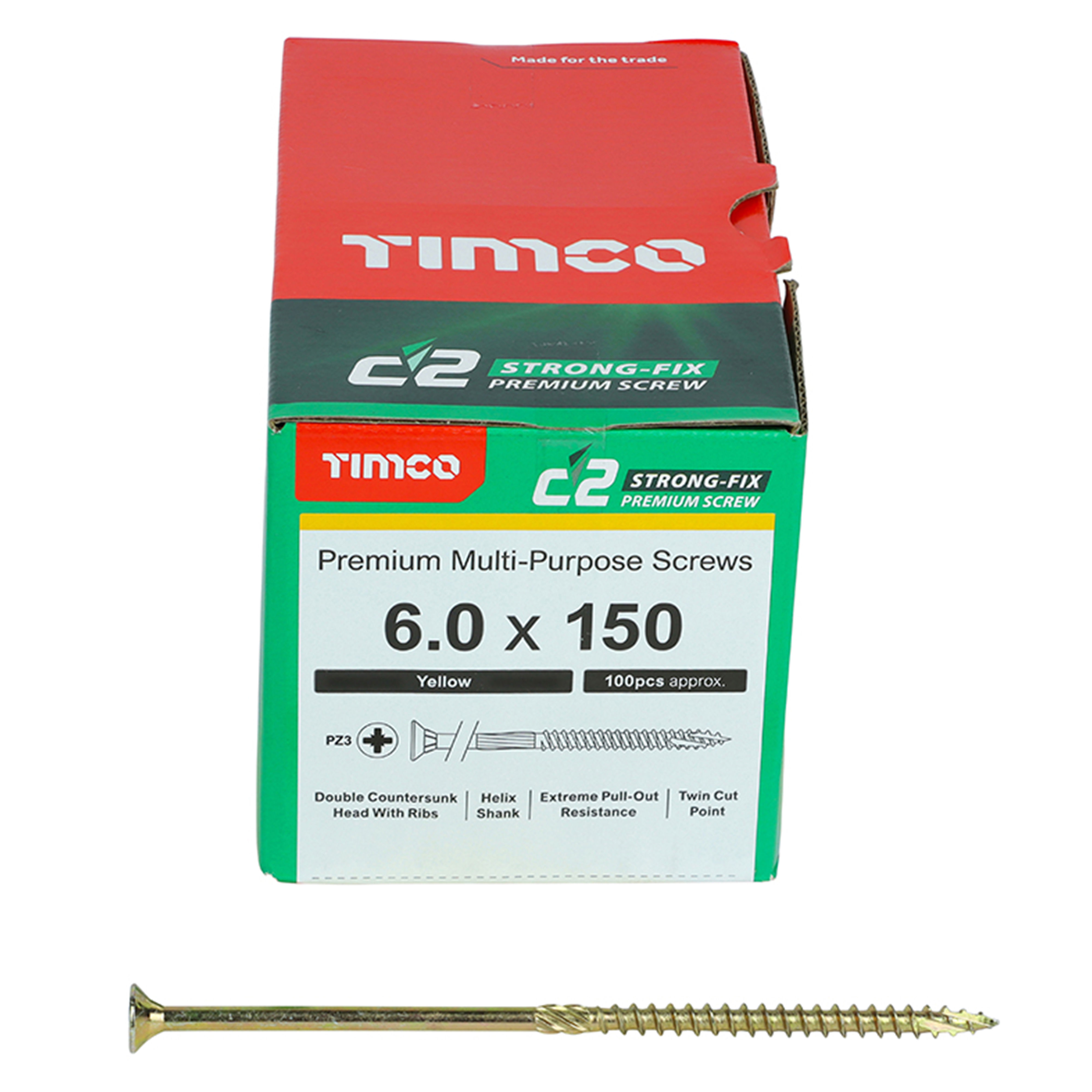 Timco C2 Strong-Fix Premium Screws PZ2 Yellow (Box of 100) 6.0mm x 150mm - 60150C2