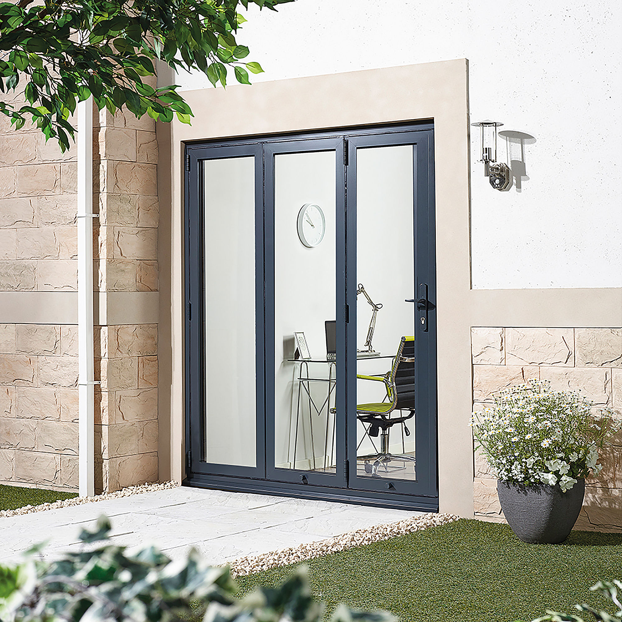 AluVu Folding-Sliding Pre-Finished Glazed External Doors Left Sliding Anthracite Grey