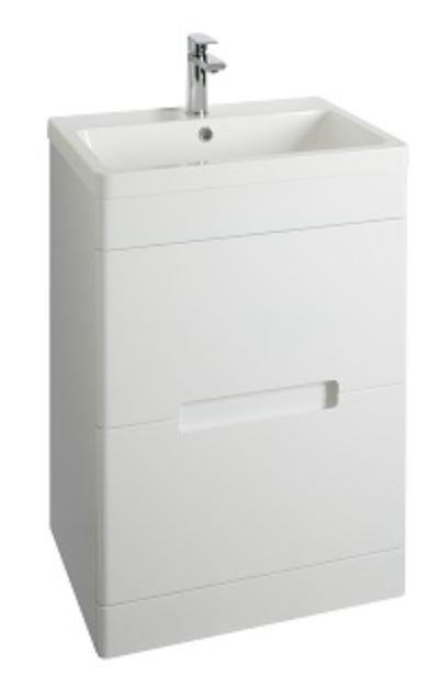 Selkirk Floor Standing 2 Drawer Unit with Basin Gloss White 600mm - 53501/53100