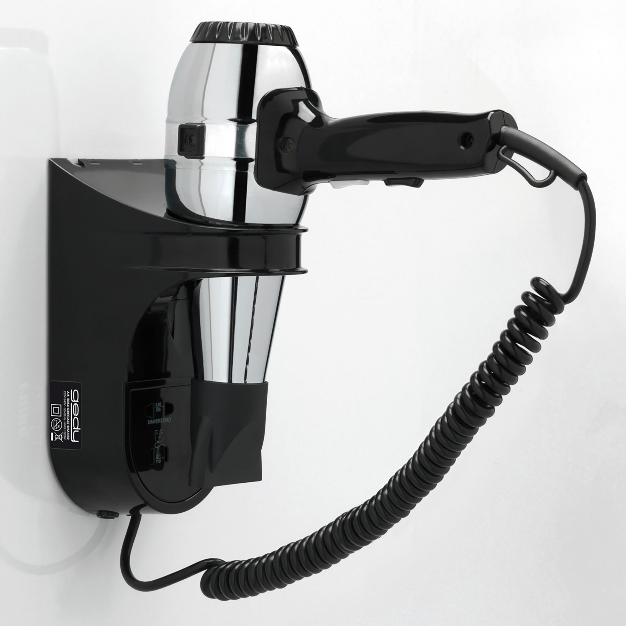 Origins Living Grecale Wall-Mounted Hairdryer with Shaver Socket Black/Chrome - 5054-43