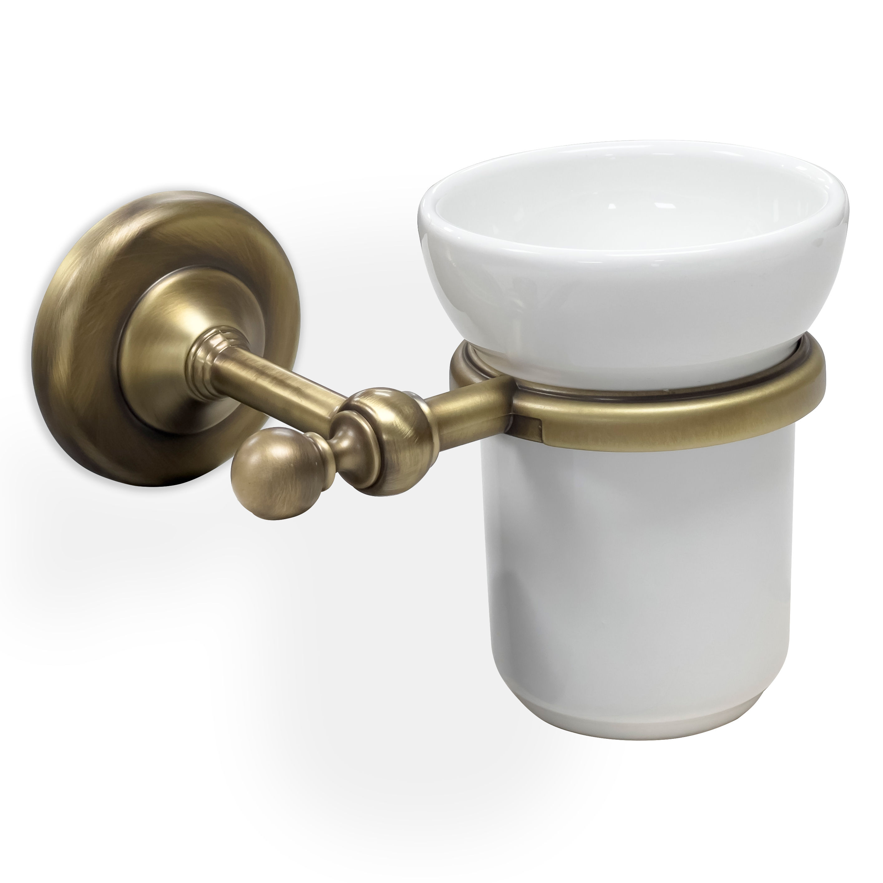 Origins Living Albany Ceramic Tumbler and Holder Aged Brass/White - ALB-111001-AB