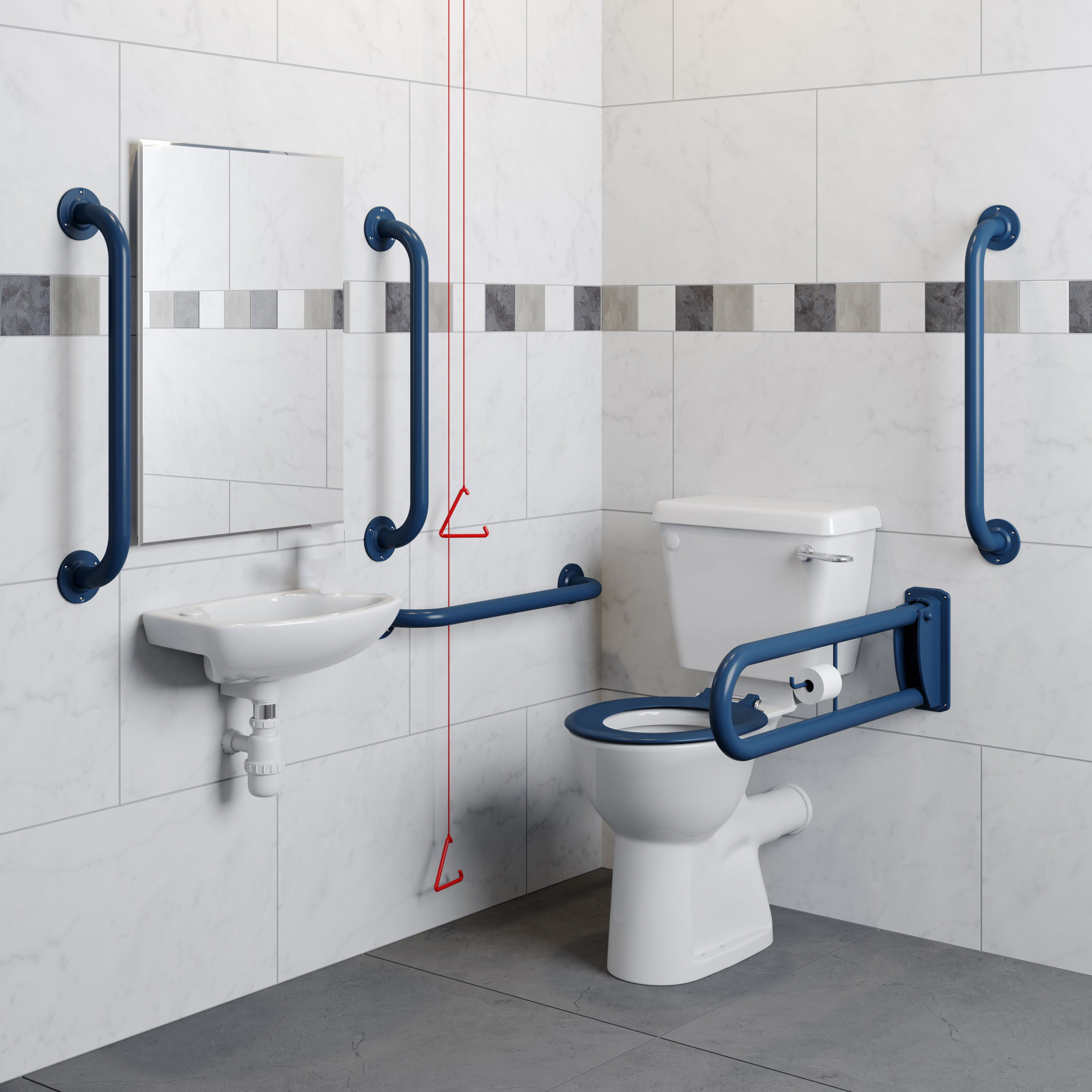Lecico Atlas Doc M Close Coupled WC, Basin and Grab Rails Pack Blue Rails - EDOCMBR