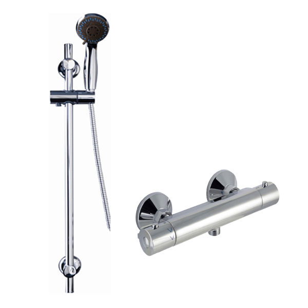 Cool Touch Round Thermostatic Bar Valve with Riser Rail & Multi Function Handset (TMV2/WRAS)