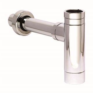 Modern Bottle Trap Brushed Nickel 400mm Extension and Wall Flange 76mm Seal 1 1/4" - 203053-MDL