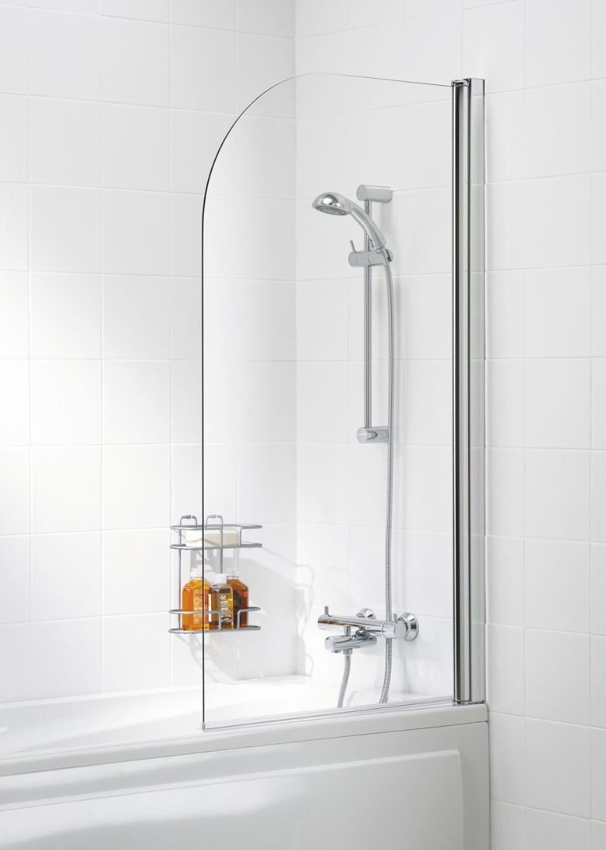Lakes Coastline & Classic Curved Bath Screen Silver 8mm Glass 800mm x 1400mm - BS810S
