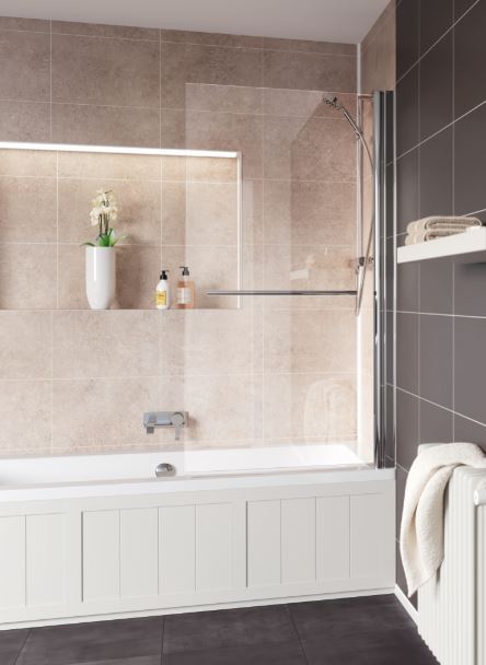 Lakes Coastline & Classic Square Bath Screen with Towel Rail Silver 975x1400mm - SS66S