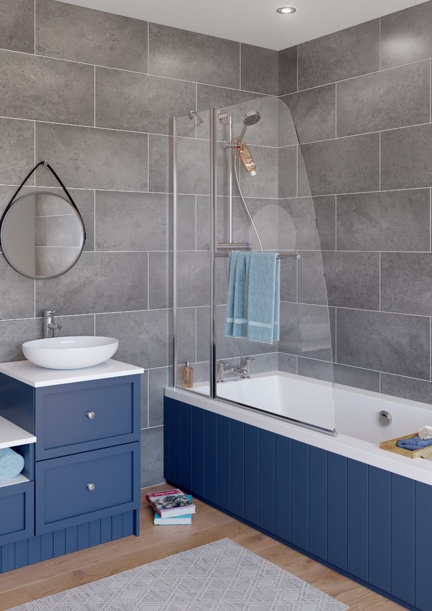 Lakes Classic Sculpted Bath Screen Double Panel with Towel Rail 1175mm x 1400mm - SS44S
