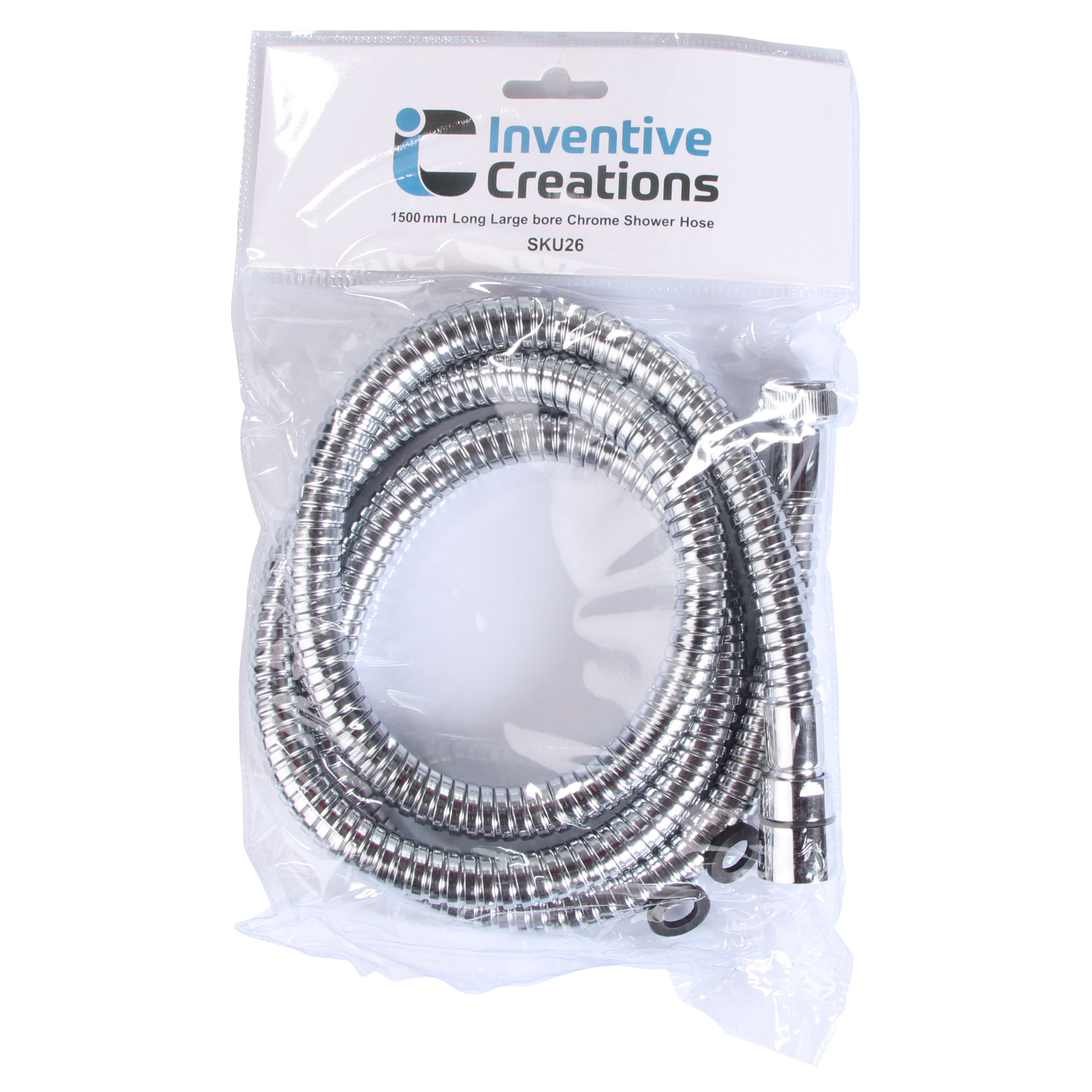 Inventive Creations Large Bore Shower Hose Polished Chrome 11mm 1.5m - SKU26