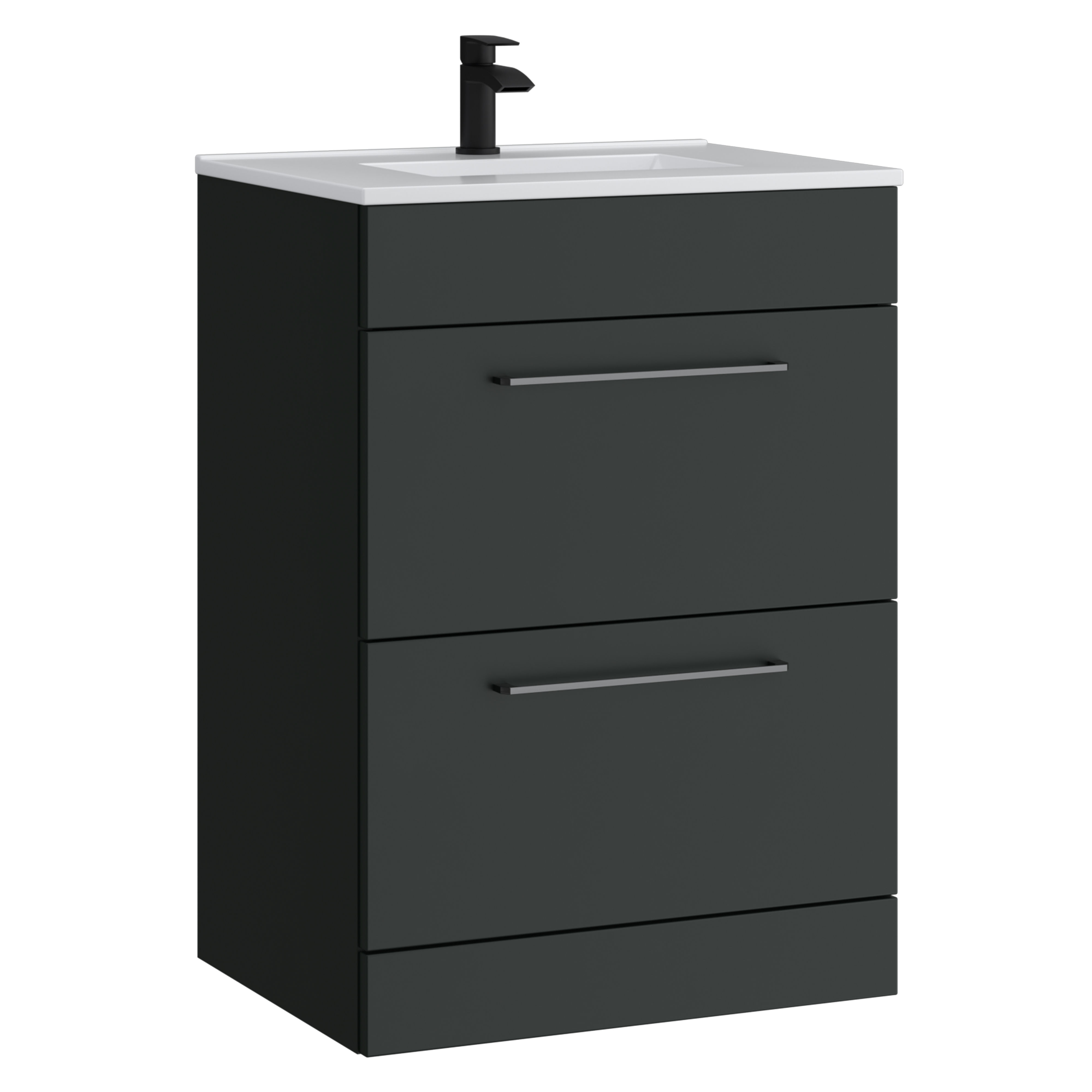 Kartell K-Vit Dove Floor Standing 2 Drawer Bathroom Vanity Unit Anthracite 600mm - DOV600FSDR-MA