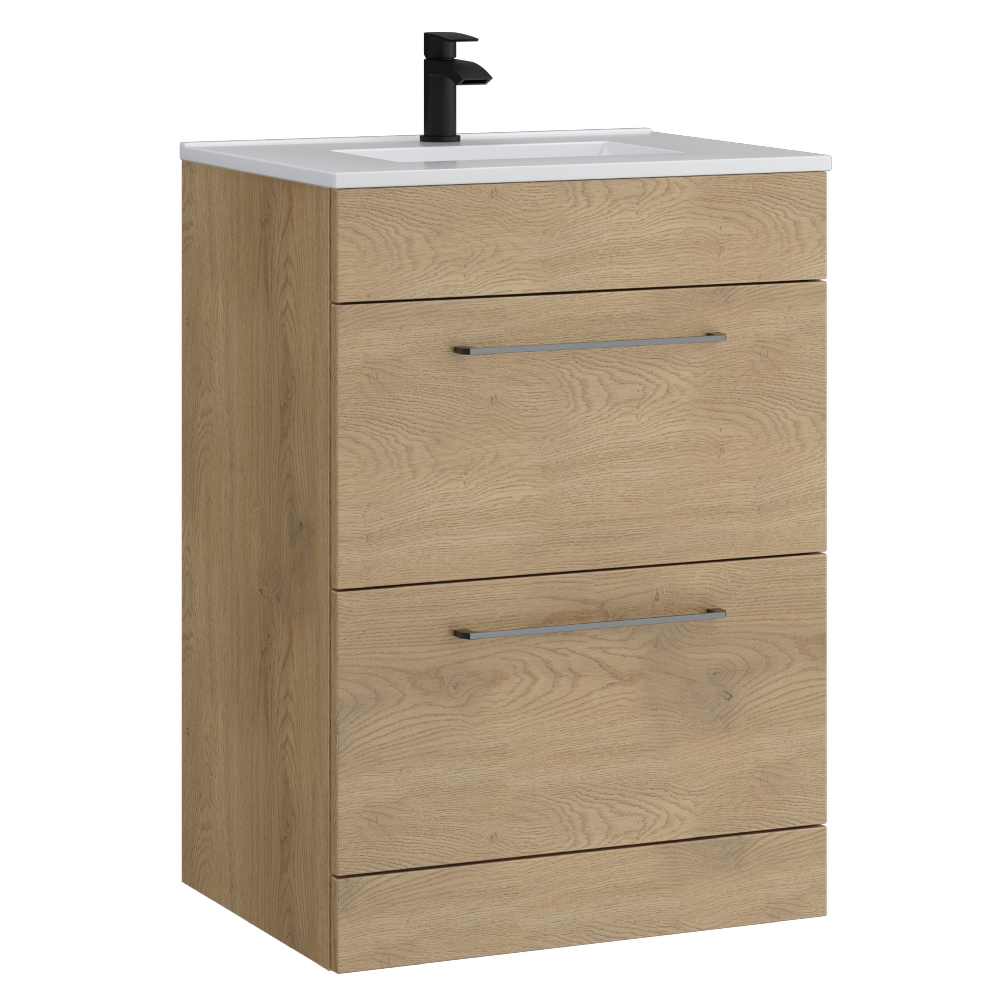Kartell K-Vit Dove Floor Standing 2 Drawer Bathroom Vanity Unit Torro Oak 600mm - DOV600FSDR-TO