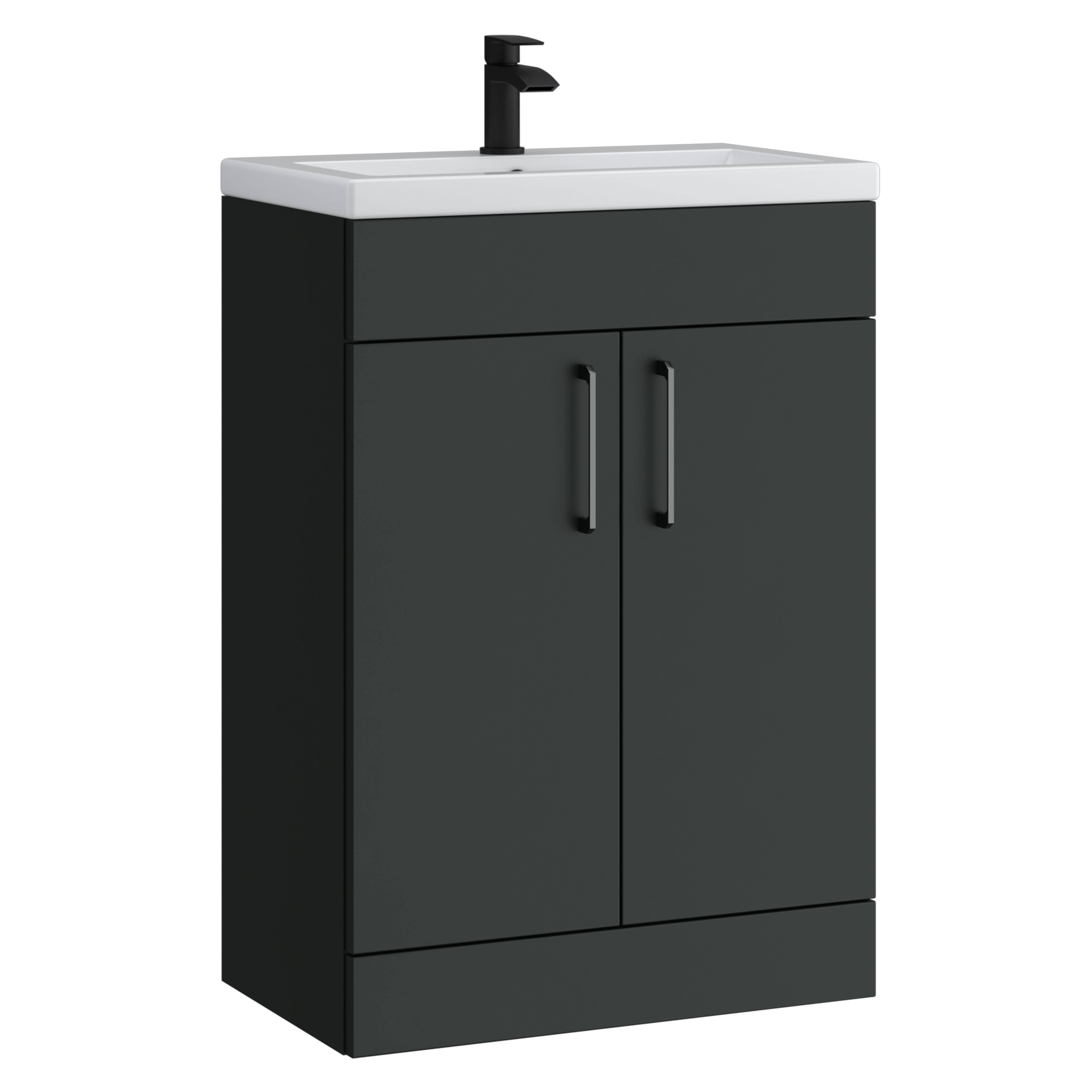Kartell K-Vit Dove Floor Standing 2 Door Slimline Bathroom Vanity Unit Anthracite 600mm - DOV600SL-MA