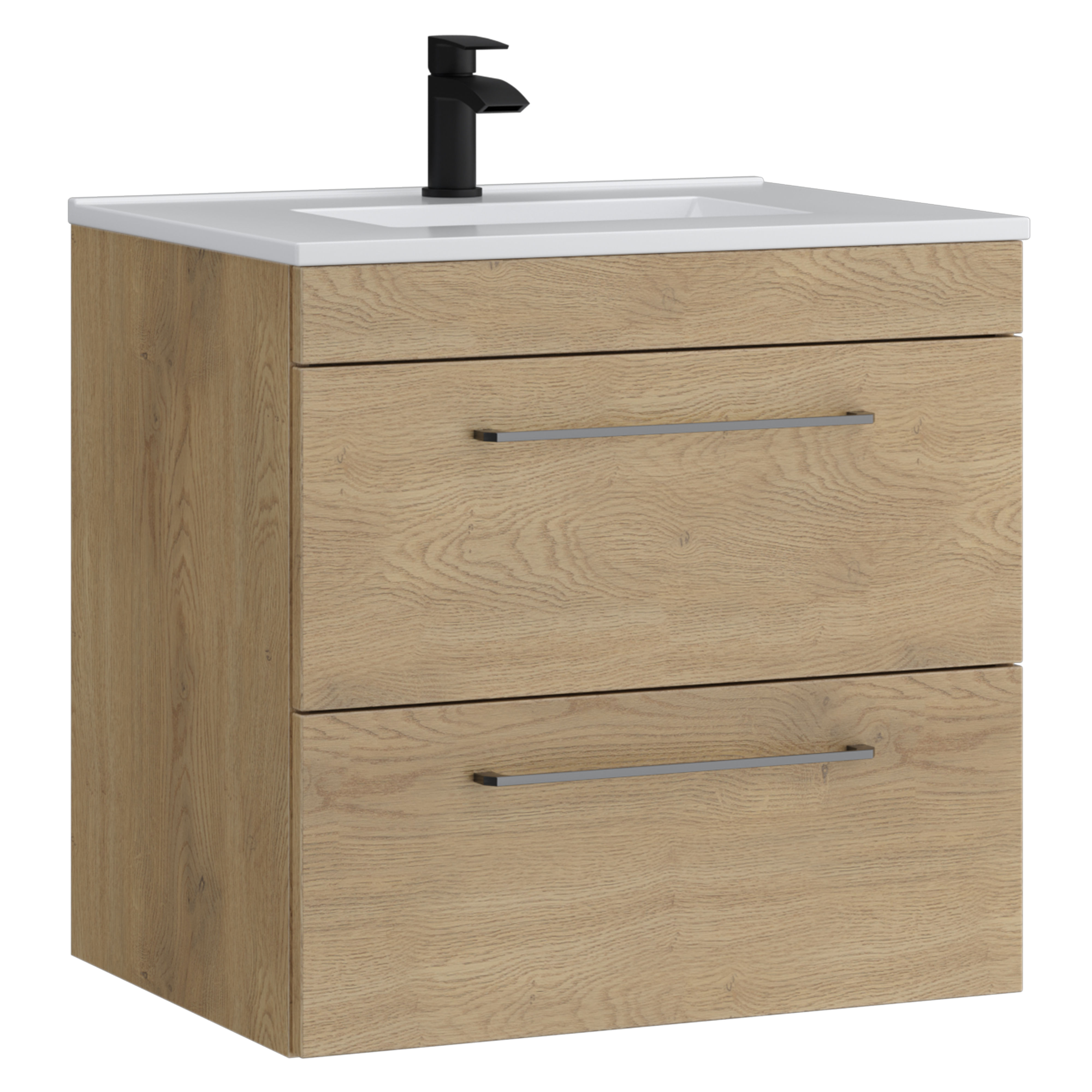 Kartell K-Vit Dove Wall Mounted 2 Drawer Bathroom Vanity Unit Torro Oak 600mm - DOV600WMDR-TO