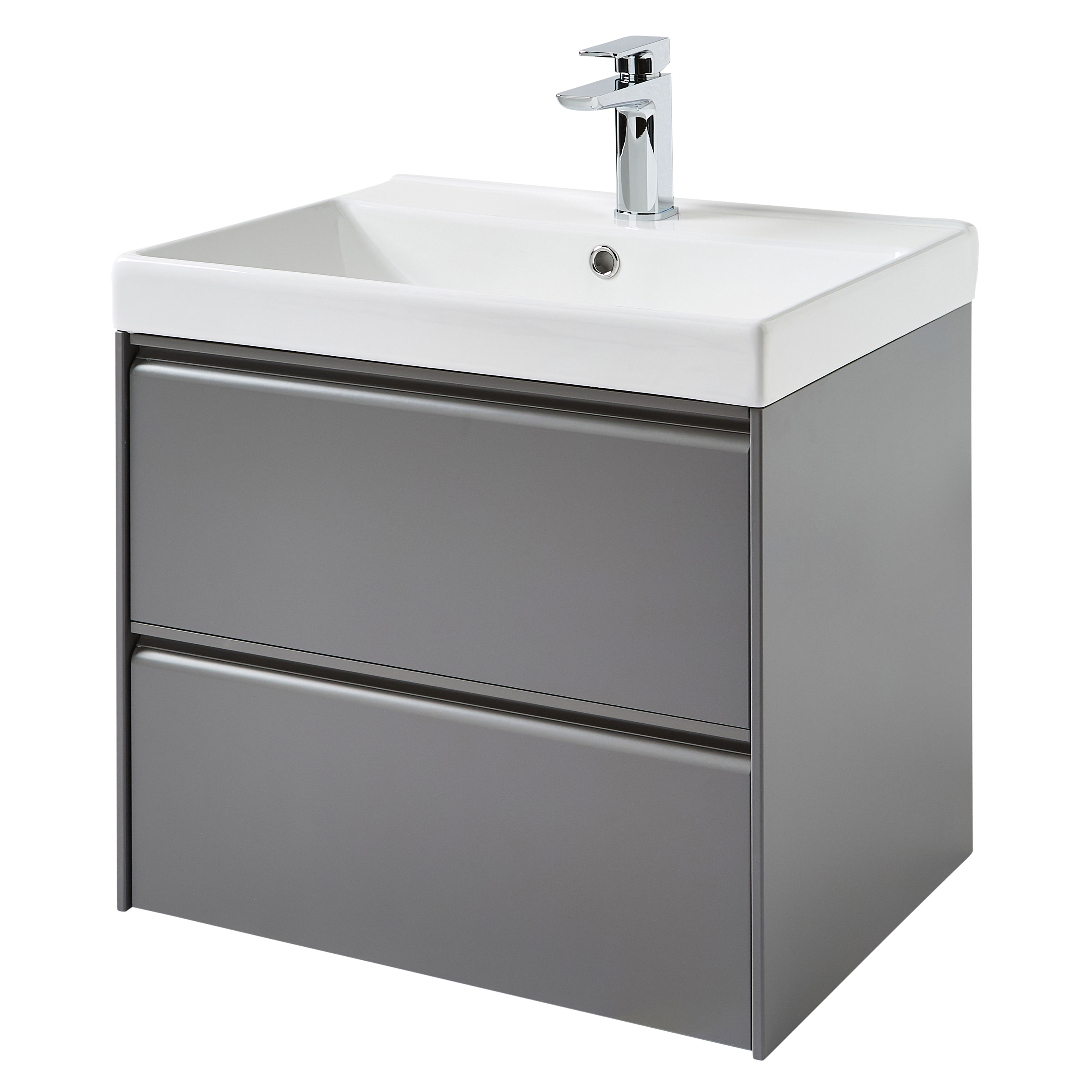 Kartell K-Vit Moon Wall Mounted 2 Drawer Bathroom Vanity Unit Matt Grey 600mm - MOON600WM-G