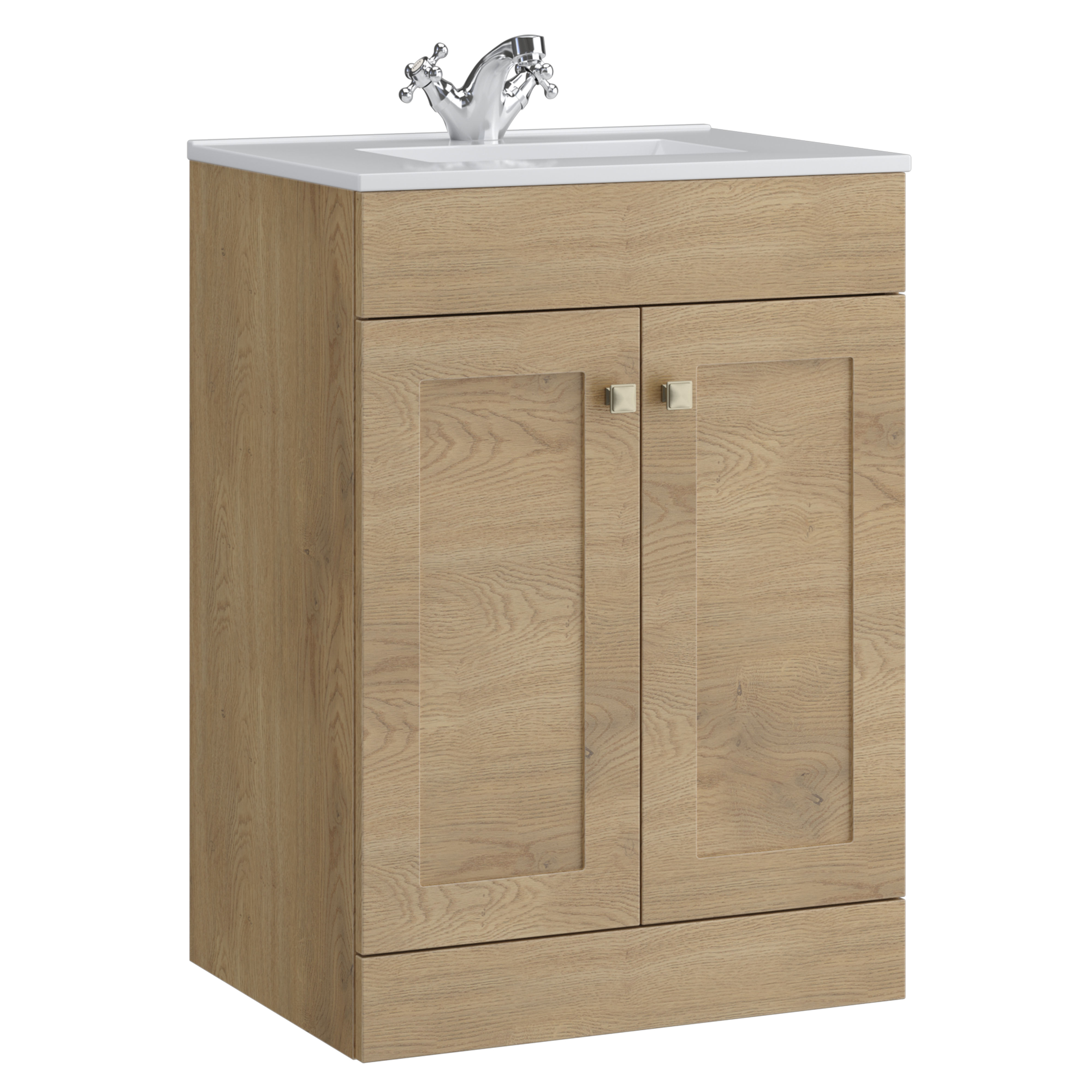 Kartell K-Vit Sanctuary Floor Standing 2 Door Bathroom Vanity Unit Torro Oak 500mm - SAN500FSDO-TO