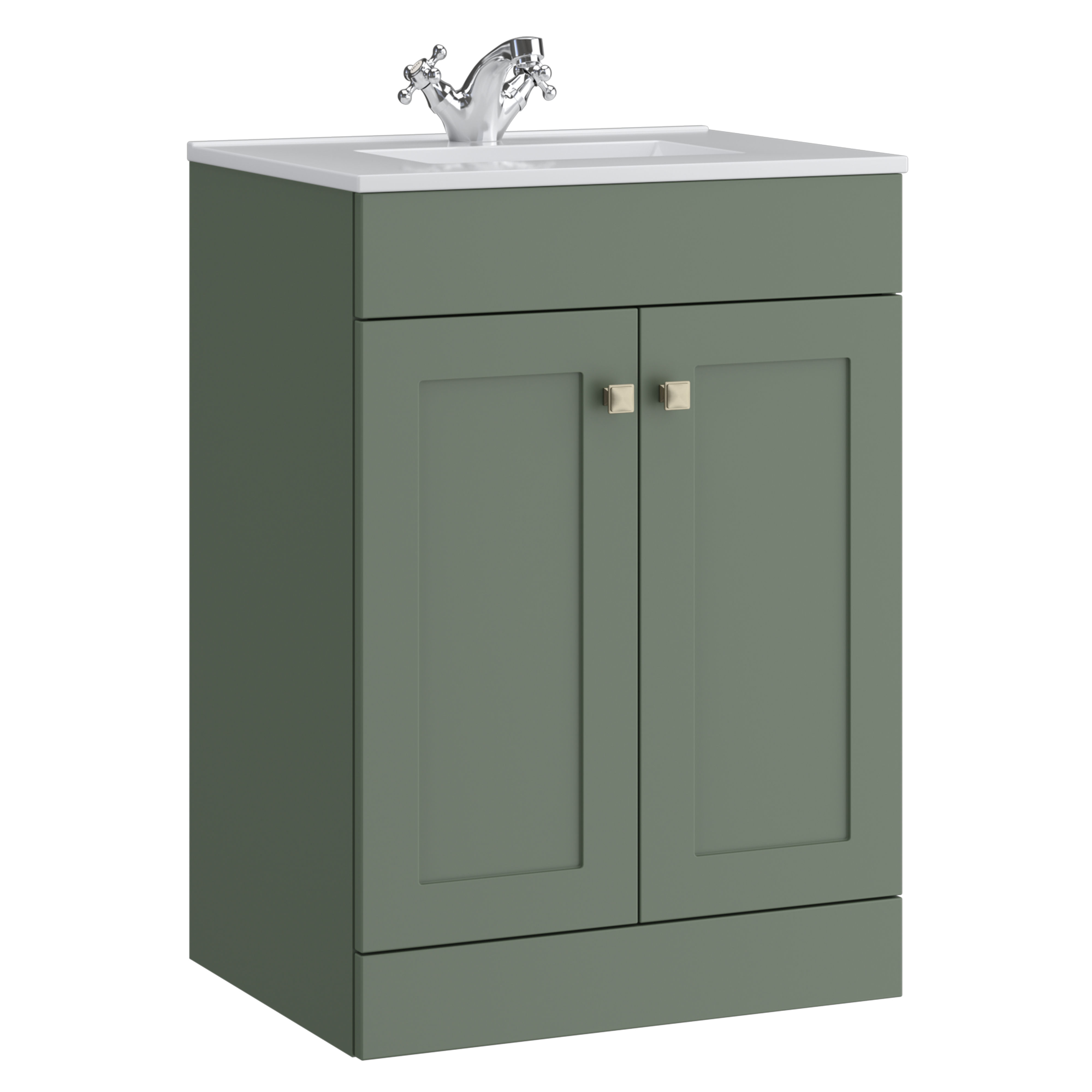 Kartell K-Vit Sanctuary Floor Standing 2 Door Bathroom Vanity Unit Corymbia Green 600mm - SAN600FSDO-CG
