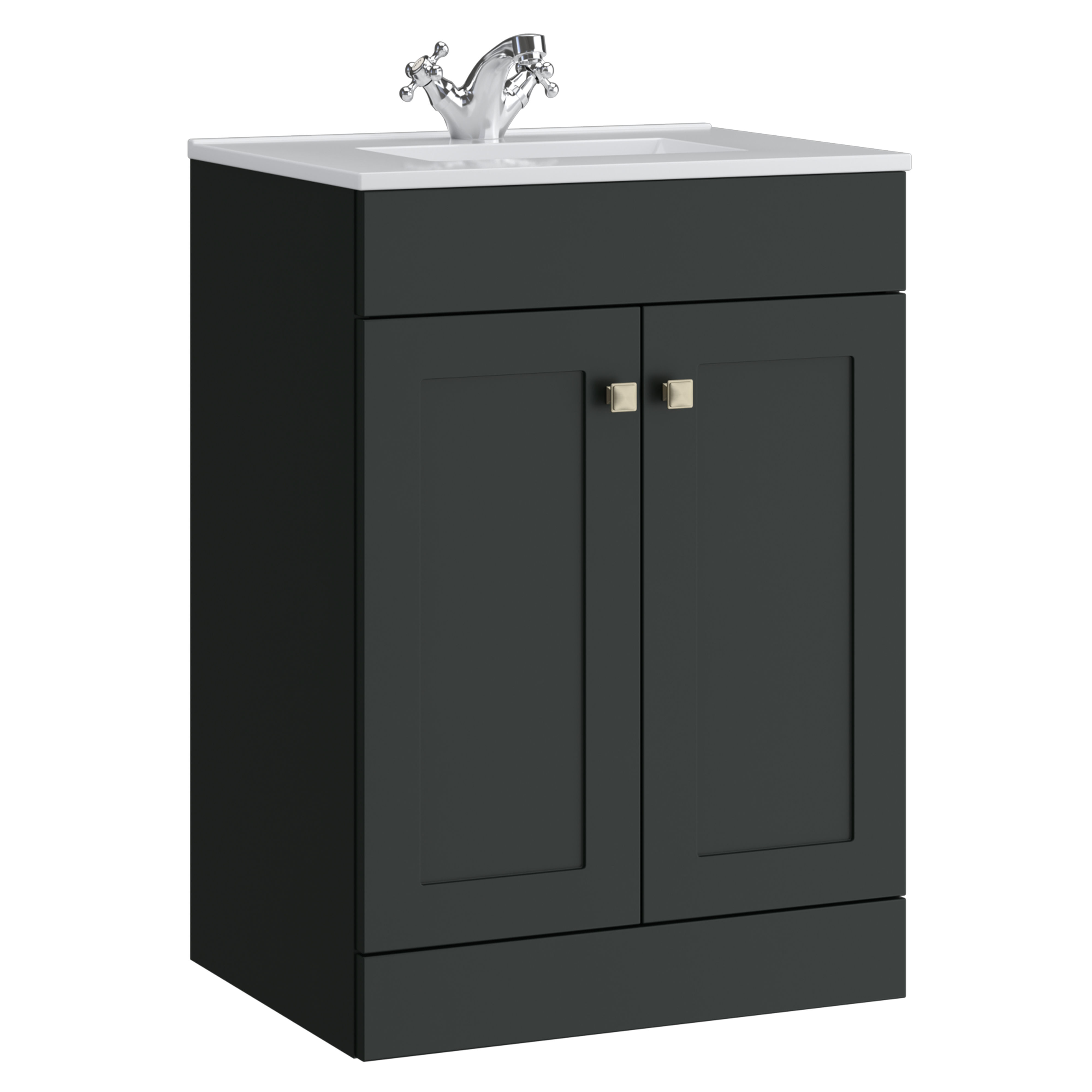 Kartell K-Vit Sanctuary Floor Standing 2 Door Bathroom Vanity Unit Anthracite 600mm - SAN600FSDO-MA