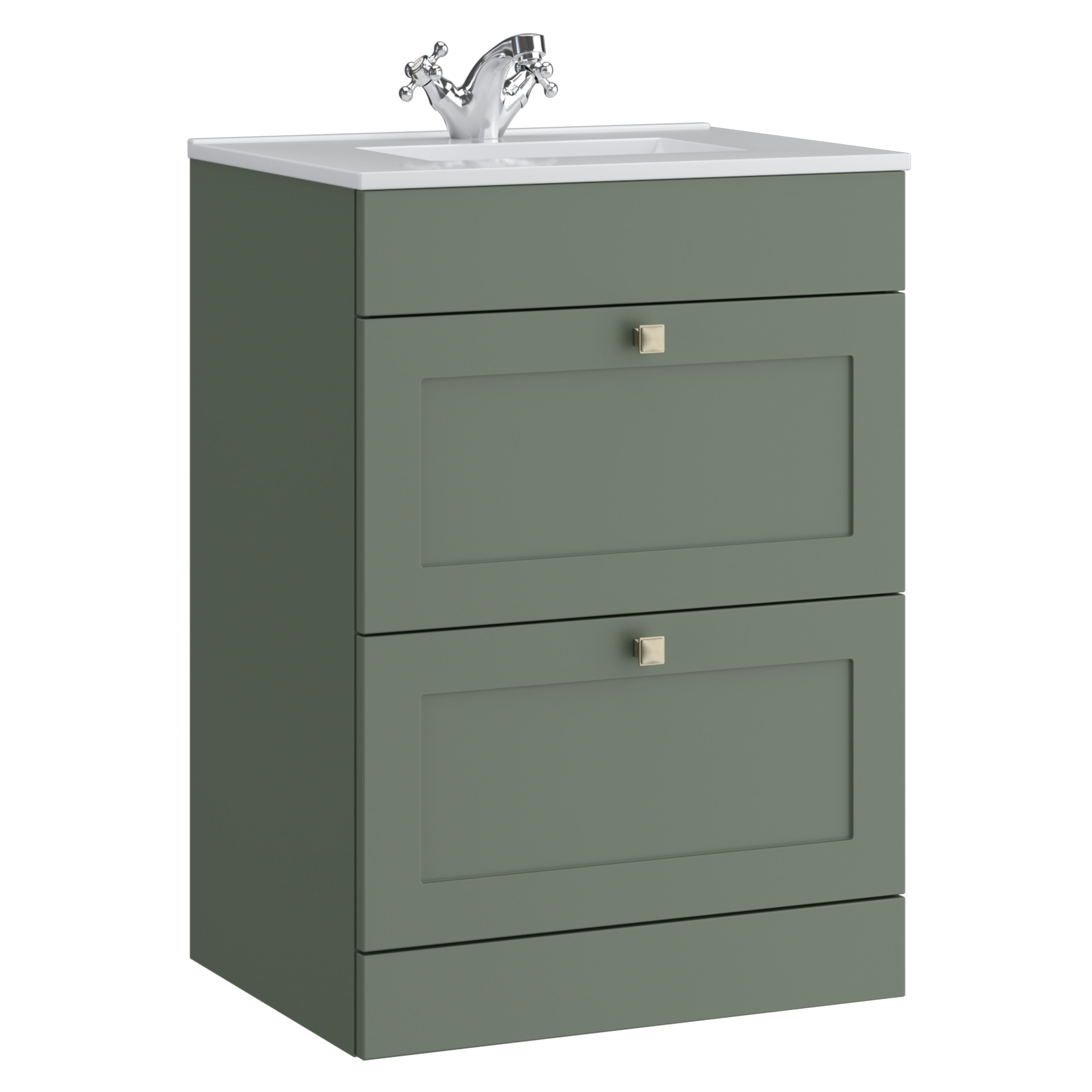 Kartell K-Vit Sanctuary Floor Standing 2 Drawer Bathroom Vanity Unit Corymbia Green 600mm - SAN600FSDR-CG