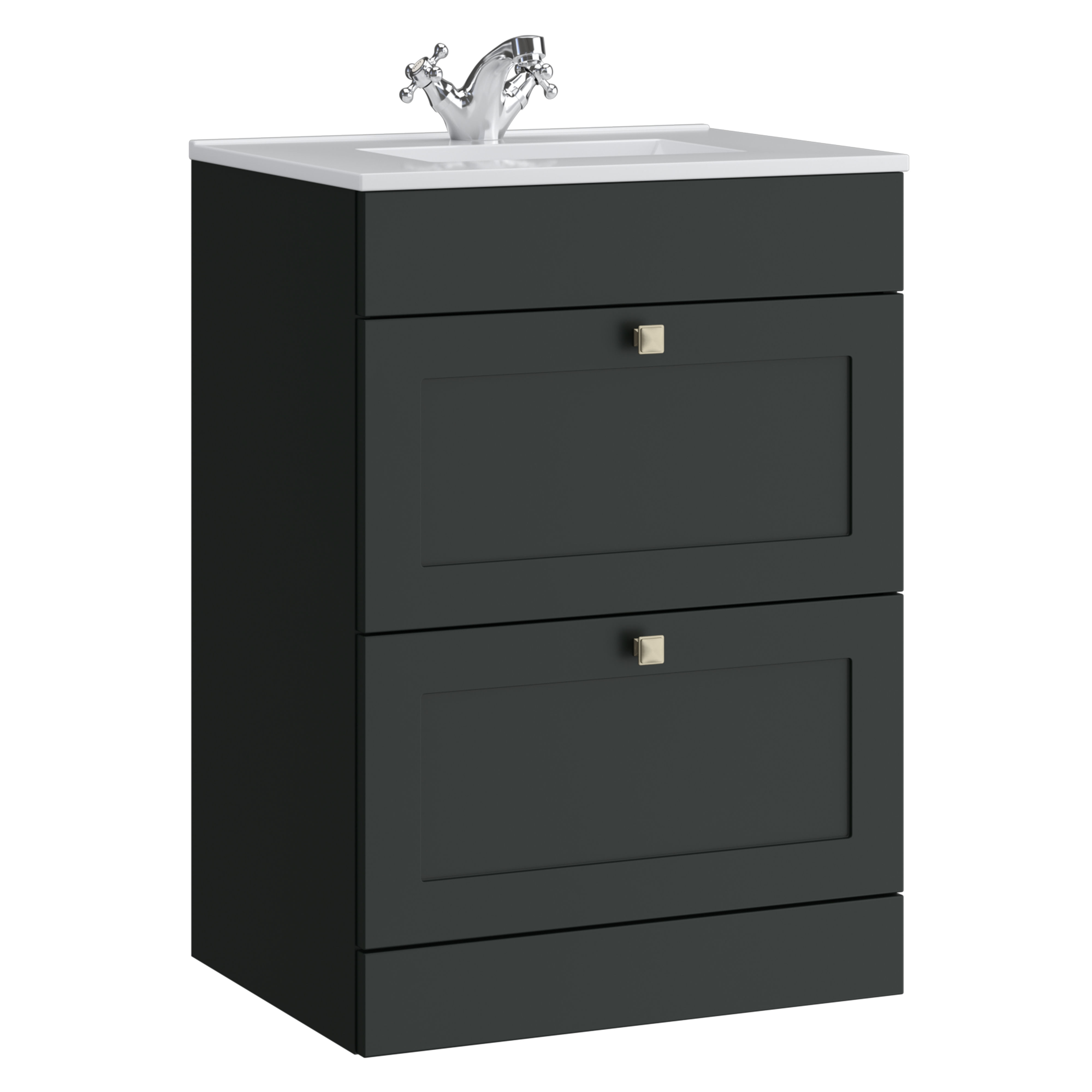 Kartell K-Vit Sanctuary Floor Standing 2 Drawer Bathroom Vanity Unit Anthracite 600mm - SAN600FSDR-MA