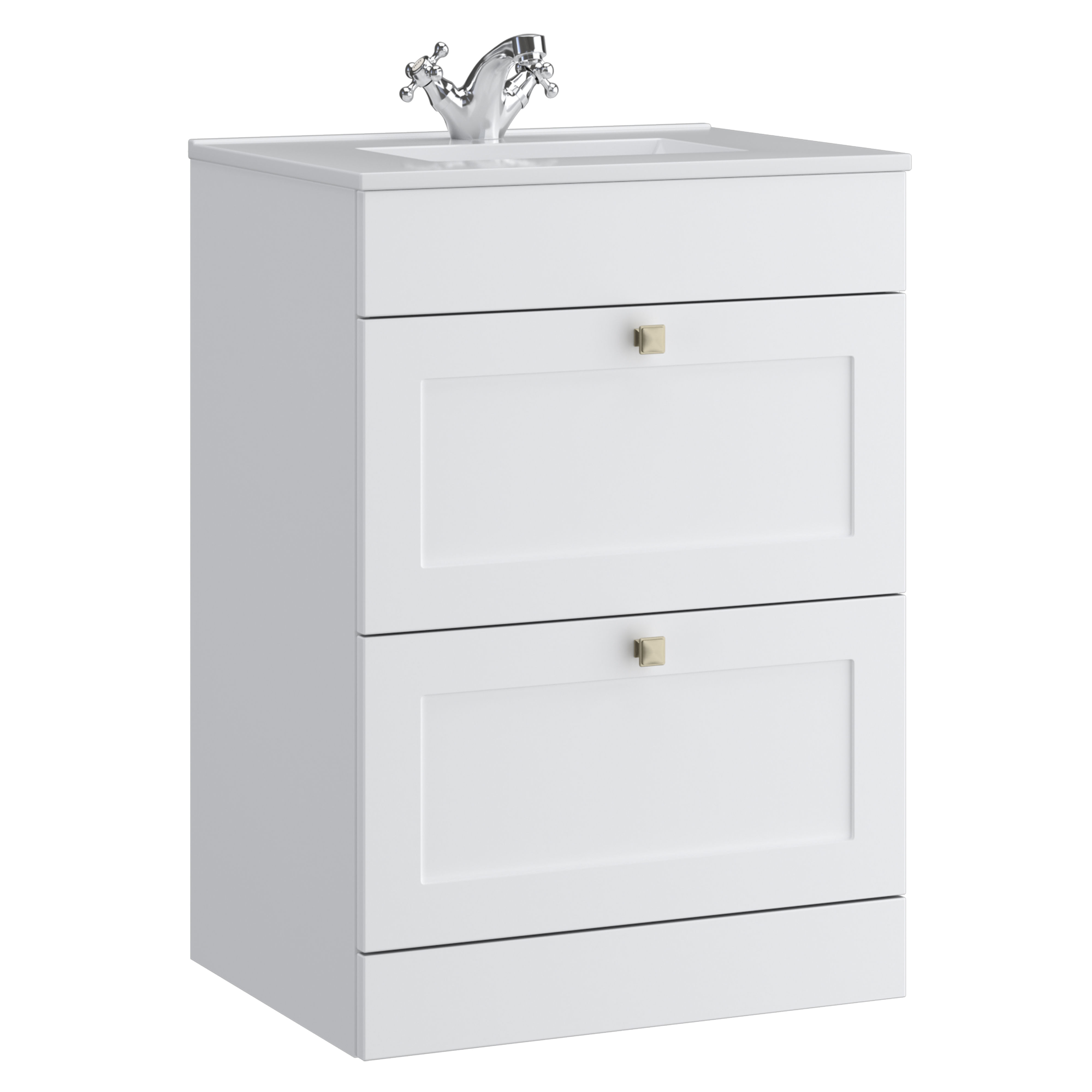 Kartell K-Vit Sanctuary Floor Standing 2 Drawer Bathroom Vanity Unit Matt White 600mm - SAN600FSDR-SW