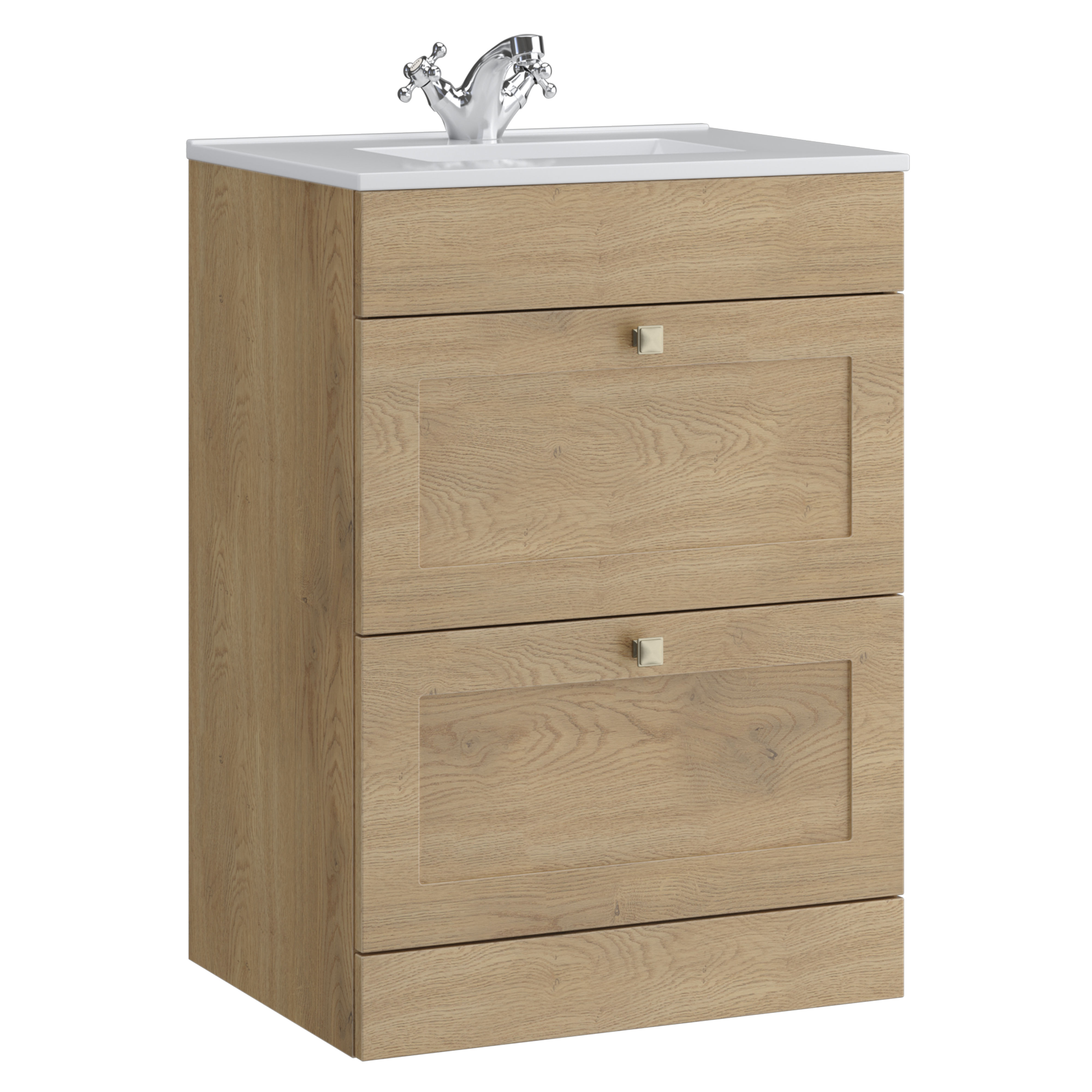 Kartell K-Vit Sanctuary Floor Standing 2 Drawer Bathroom Vanity Unit Torro Oak 600mm - SAN600FSDR-TO