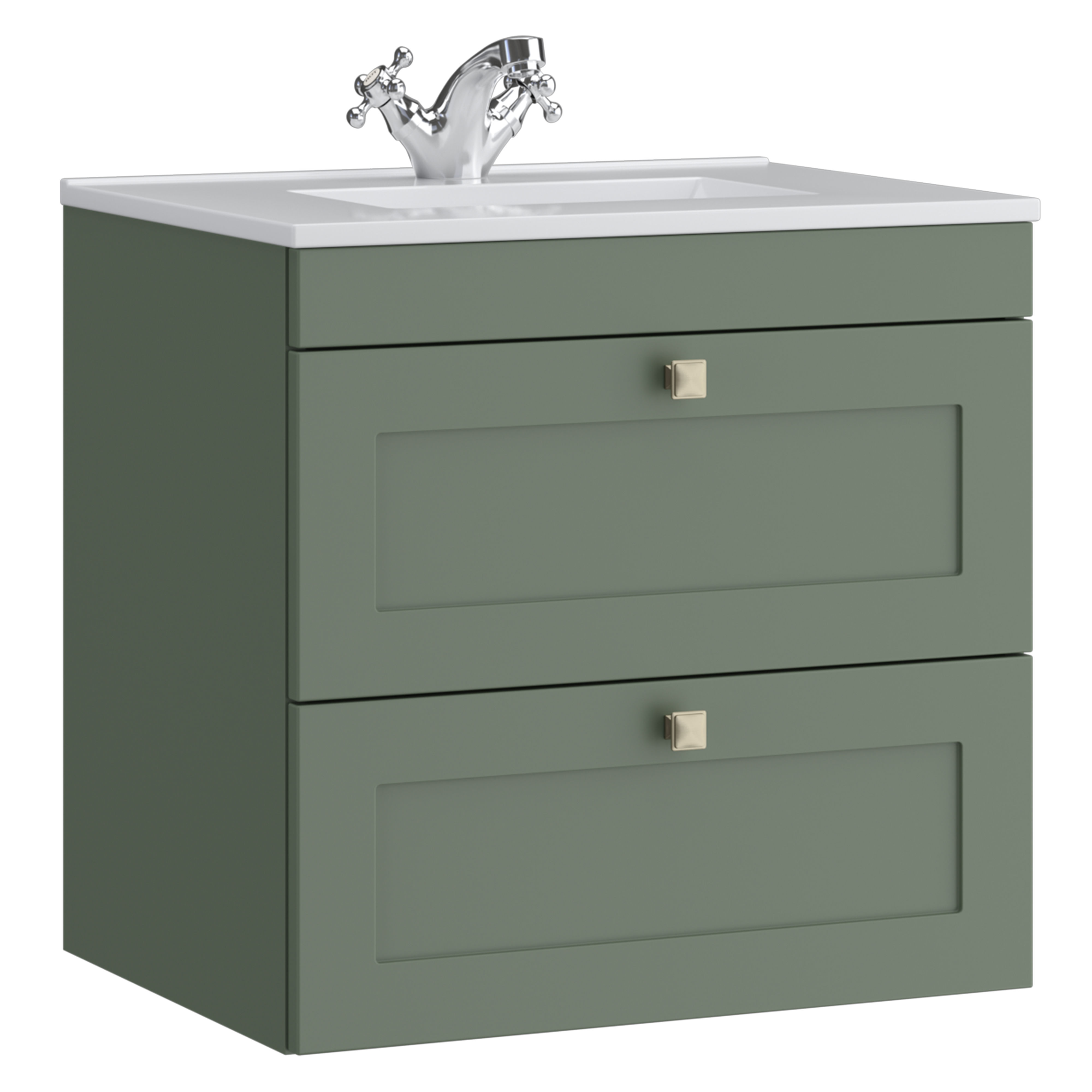 Kartell K-Vit Sanctuary Wall Mounted 2 Drawer Bathroom Vanity Unit Corymbia Green 600mm - SAN600WMDR-CG
