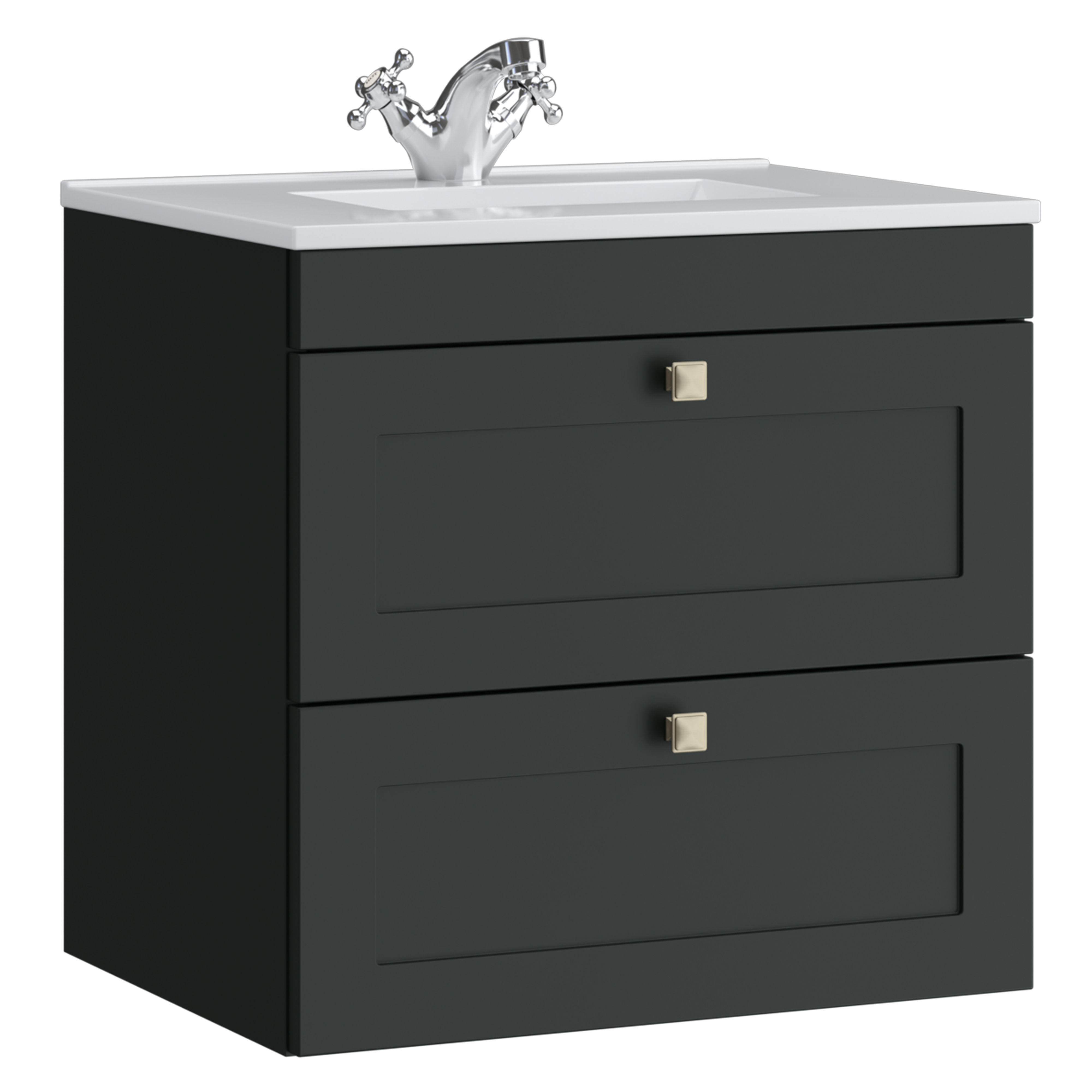 Kartell K-Vit Sanctuary Wall Mounted 2 Drawer Bathroom Vanity Unit Anthracite 600mm - SAN600WMDR-MA