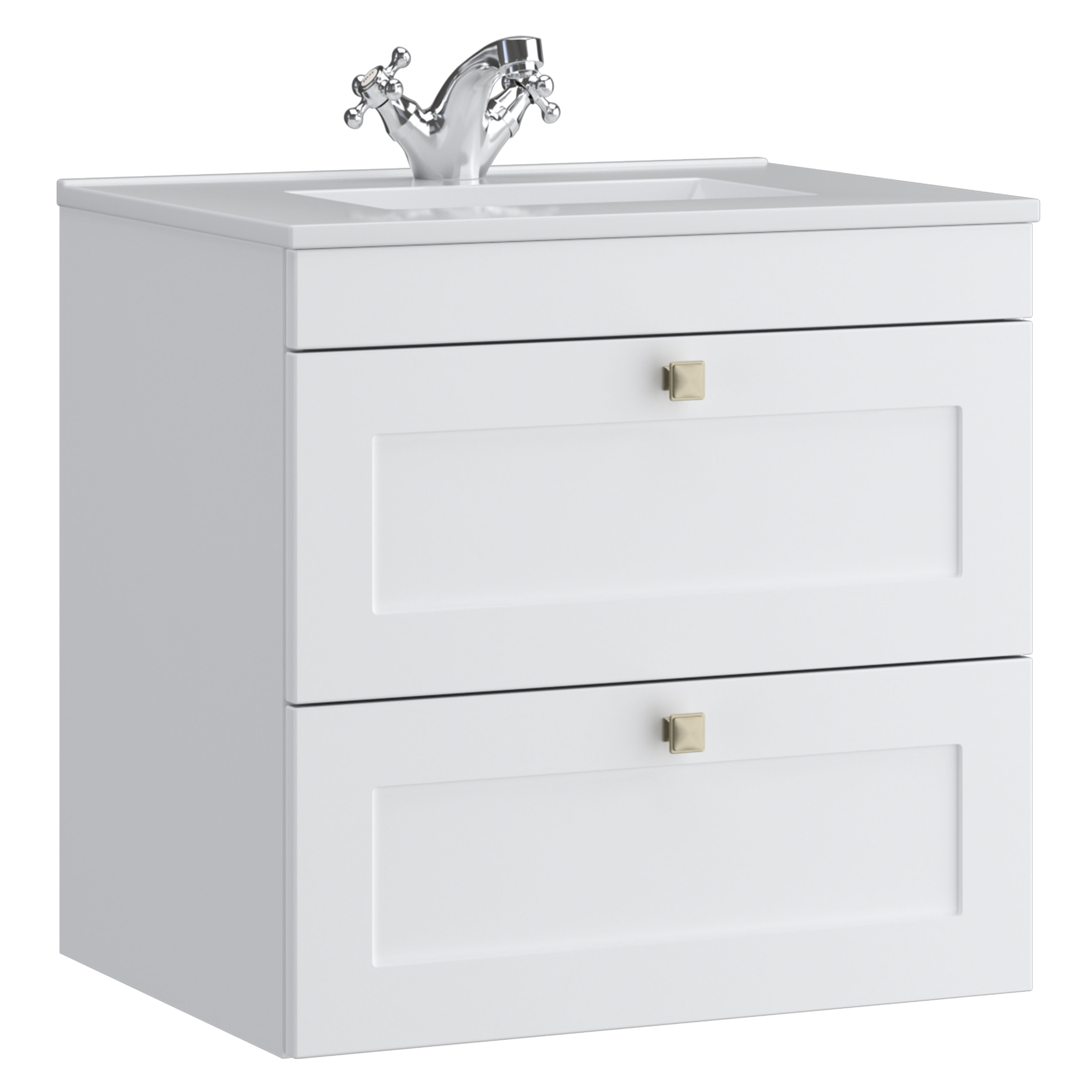 Kartell K-Vit Sanctuary Wall Mounted 2 Drawer Bathroom Vanity Unit Matt White 600mm - SAN600WMDR-SW