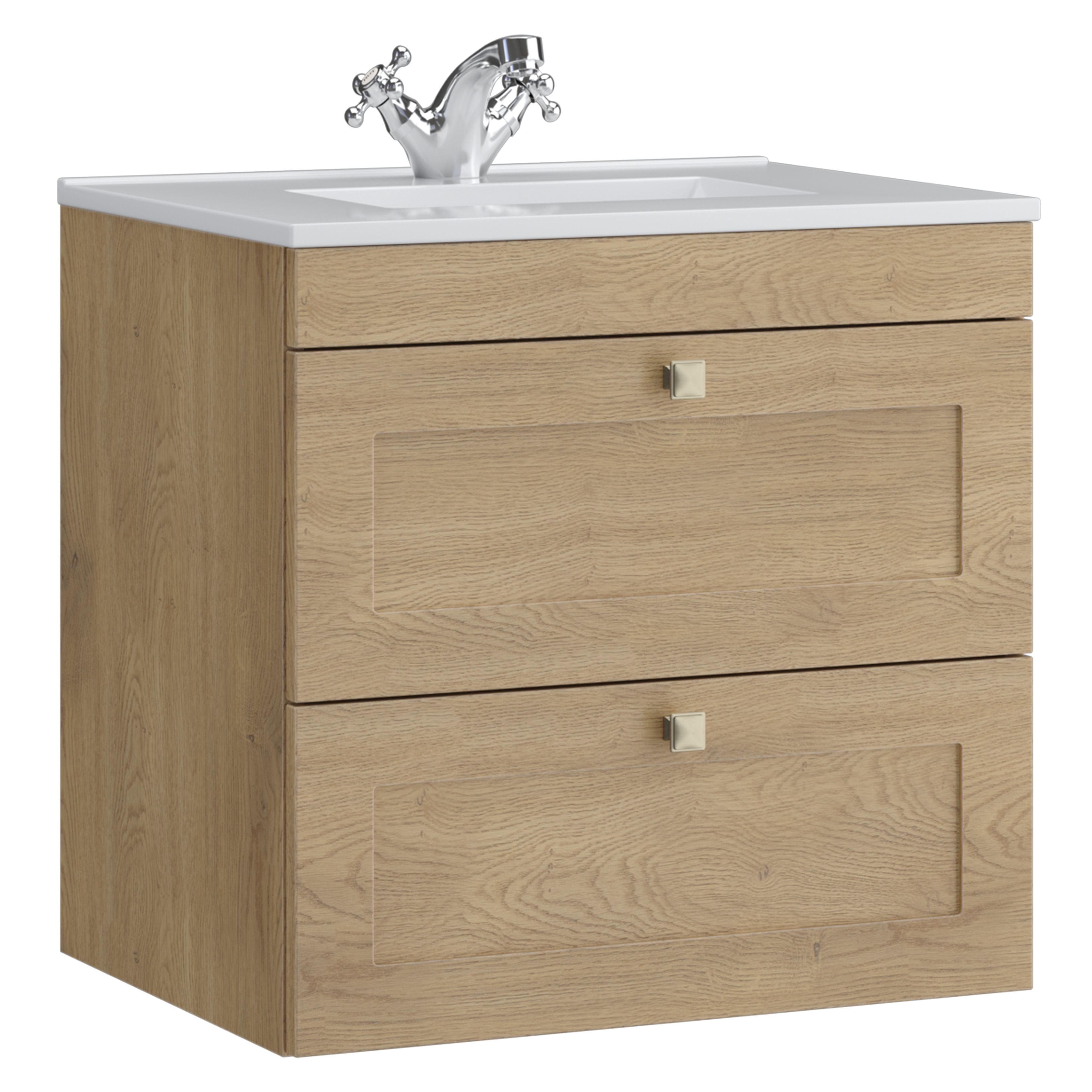 Kartell K-Vit Sanctuary Wall Mounted 2 Drawer Bathroom Vanity Unit Torro Oak 600mm - SAN600WMDR-TO