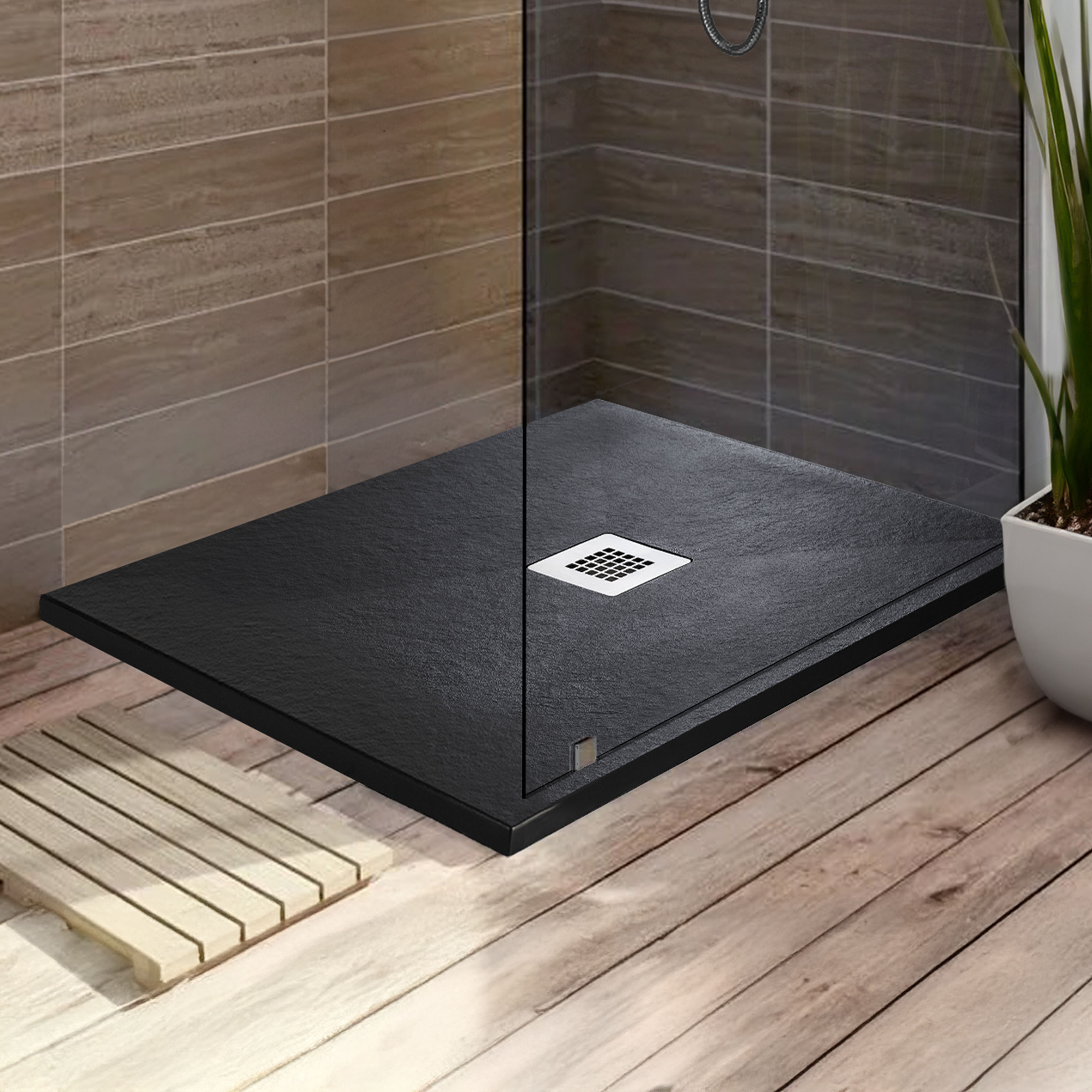 Kartell K-Vit Naturals Rectangle Stone Effect Shower Tray Black