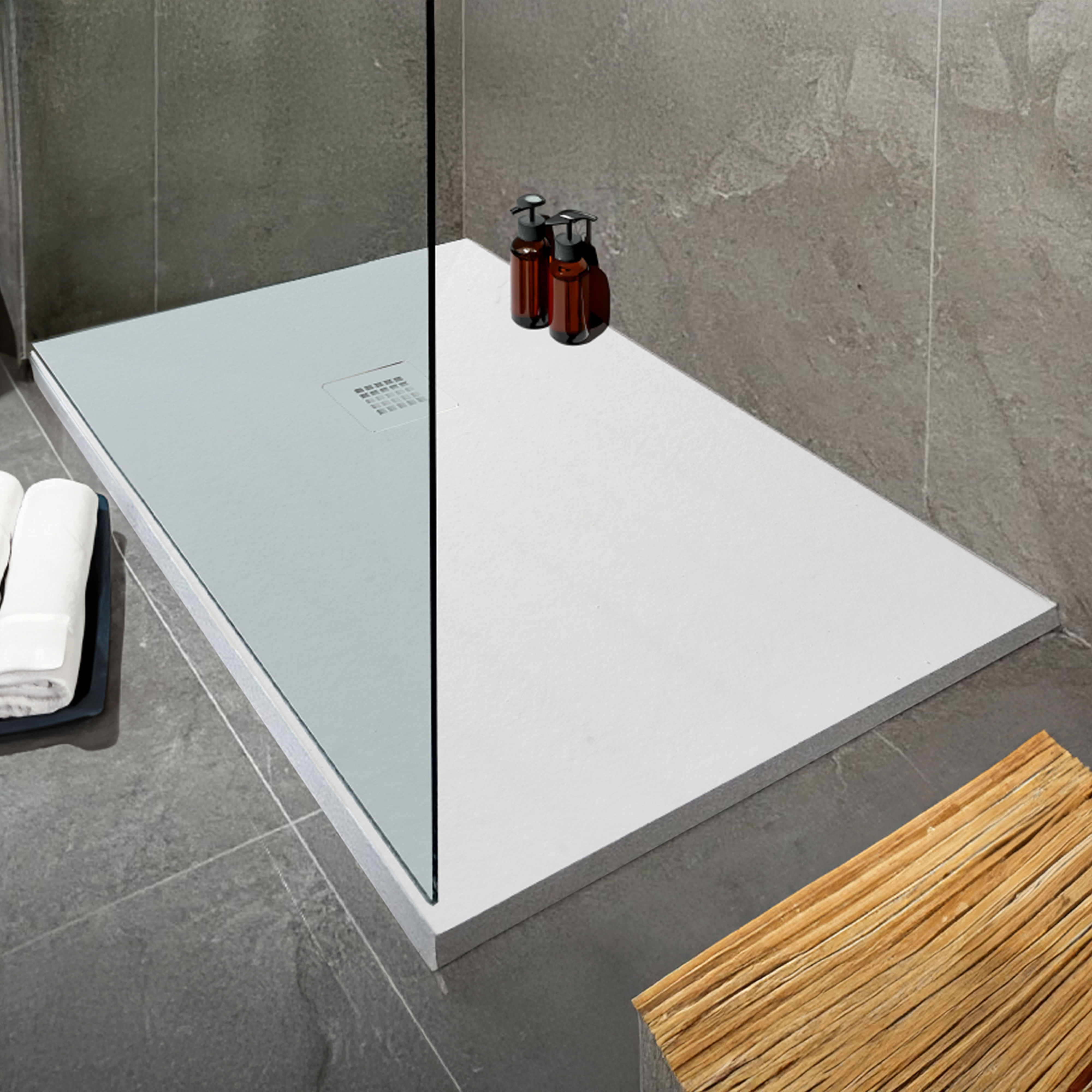 Kartell K-Vit Naturals Rectangle Stone Effect Shower Tray White