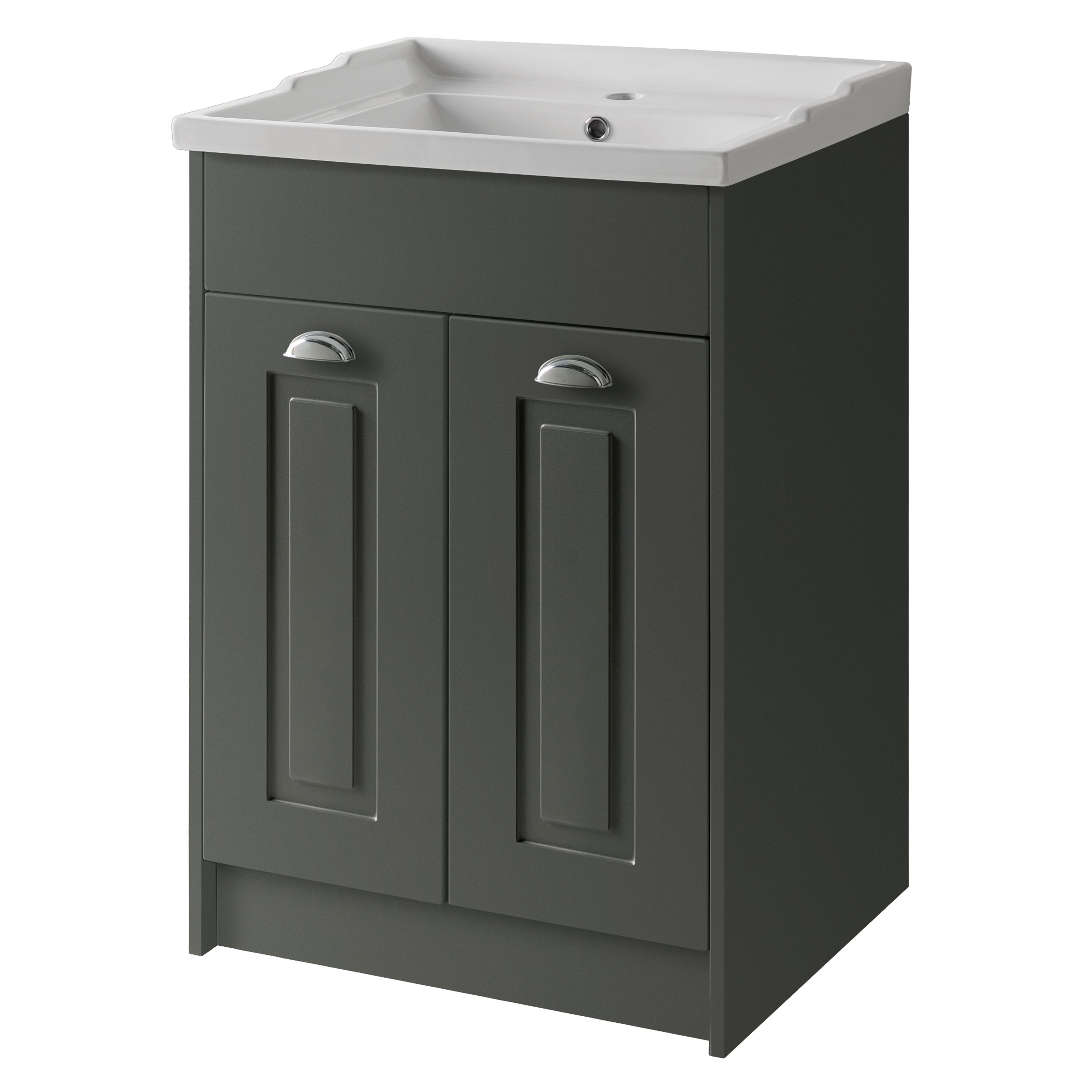 Kartell K-Vit Astley Floor Standing 2 Door Bathroom Vanity Unit Matt Grey 600mm - FUR520AS