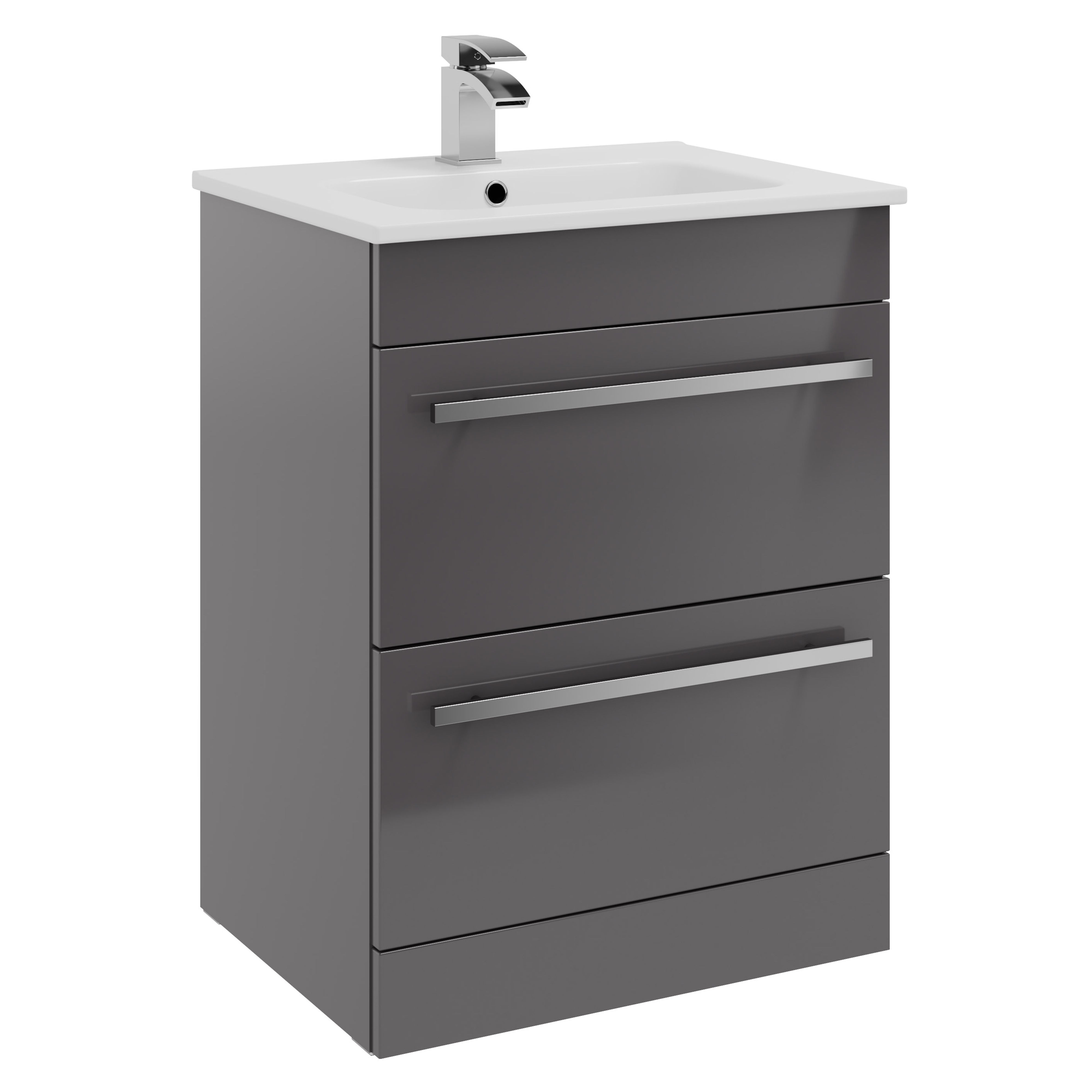 Kartell K-Vit Purity Floor Standing 2 Drawer Bathroom Vanity Unit Storm Grey 600mm - FUR012PU