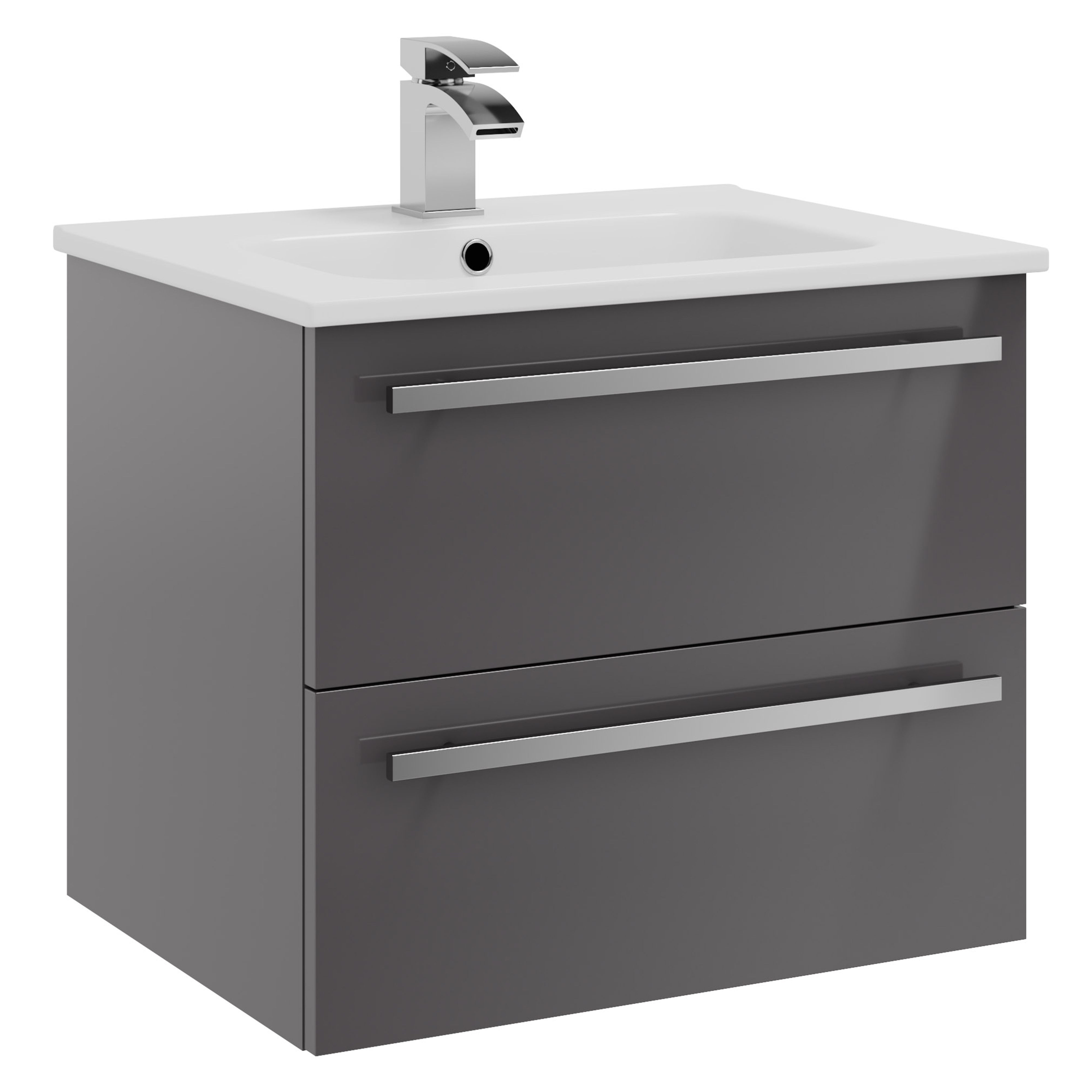 Kartell K-Vit Purity Wall Mounted 2 Drawer Bathroom Vanity Unit Storm Grey 600mm - FUR026PU