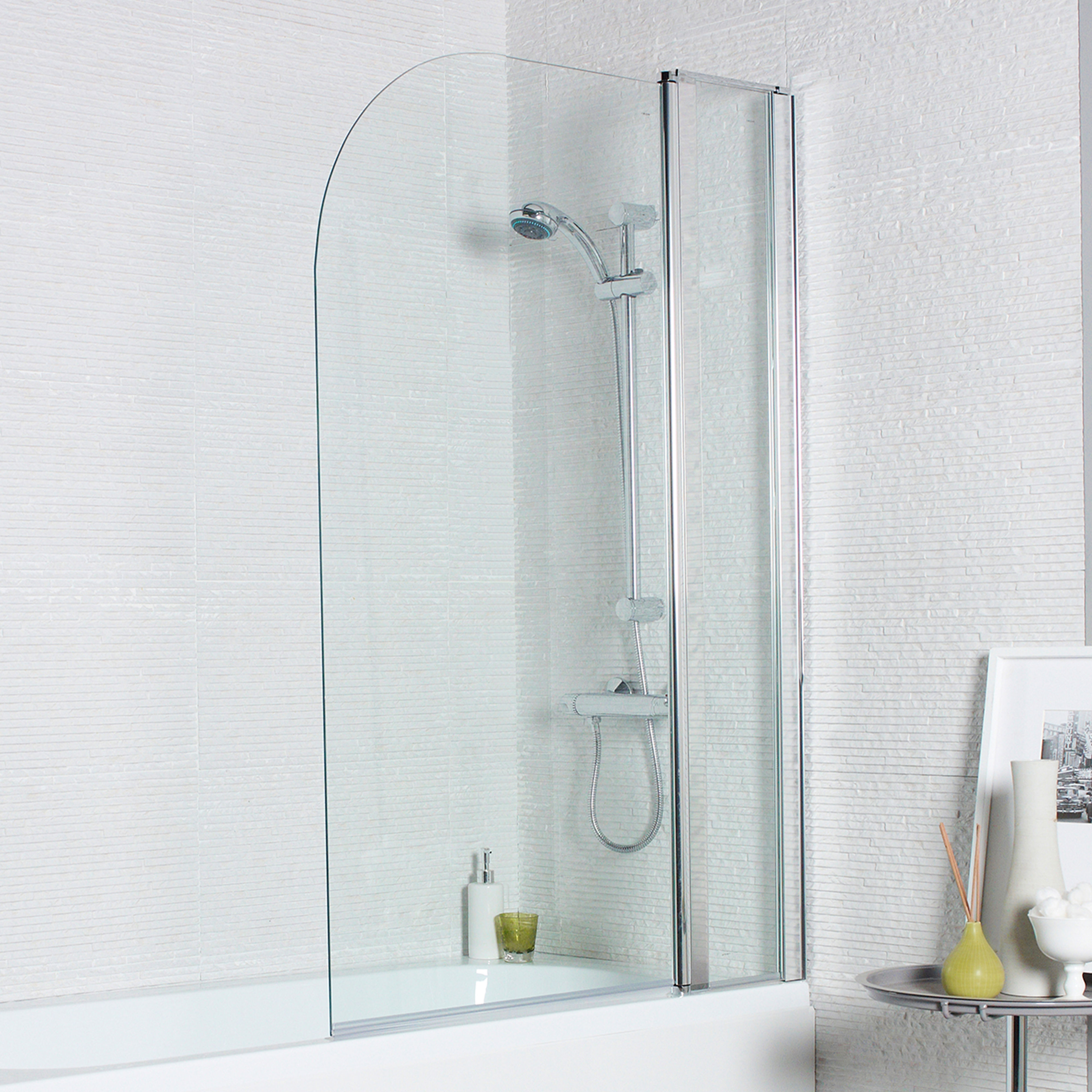 Kartell K-Vit Koncept Straight Radius Edge Bath Shower Screen with Extension Panel 1000mm x 1400mm
